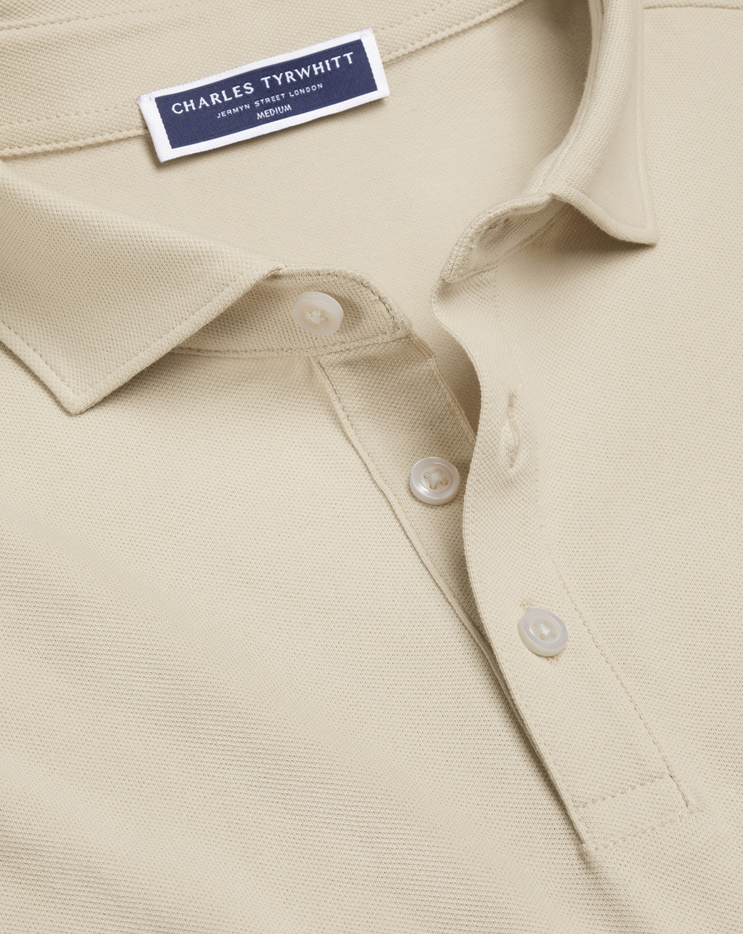 Long Sleeve Tyrwhitt Pique Polo - Stone