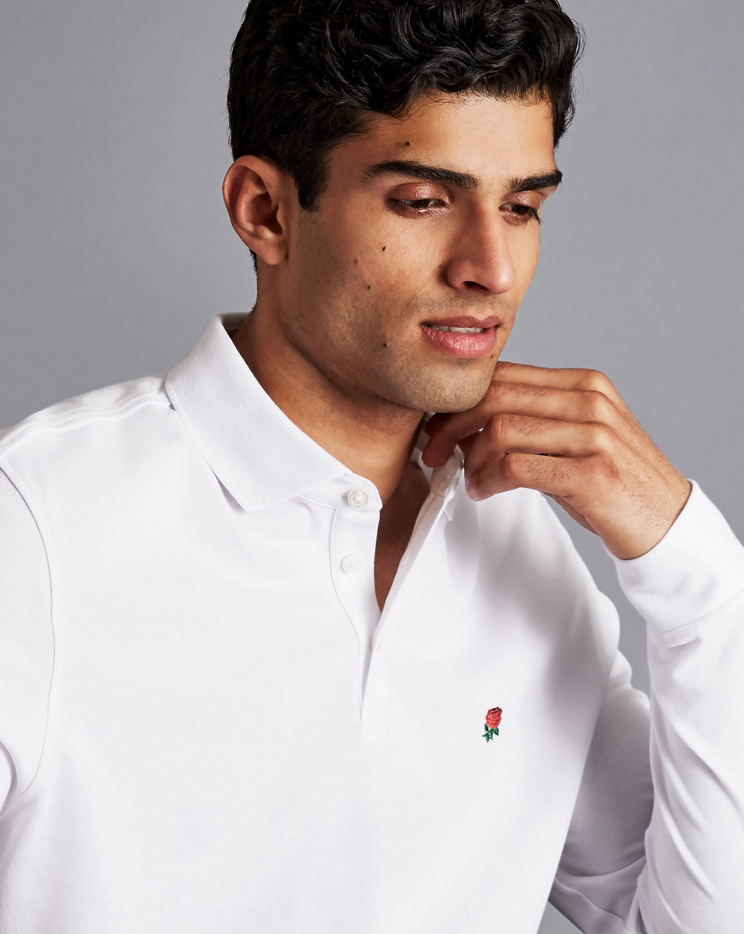 Long Sleeve England Rugby Pique Polo - White