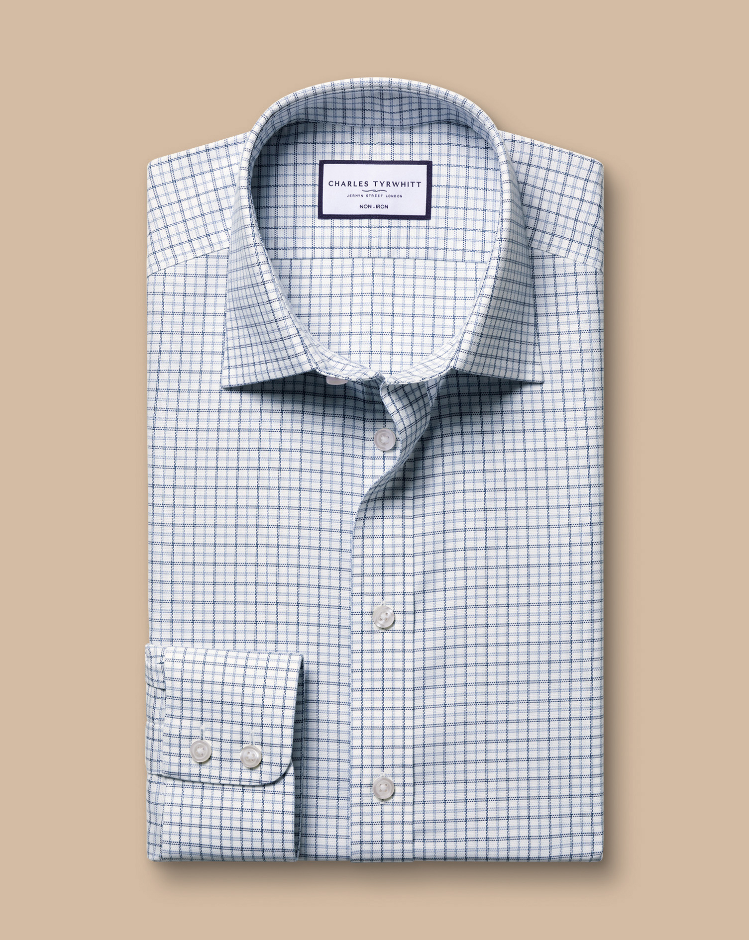 Non-Iron Royal Oxford Windowpane Check Shirt - Steel Blue