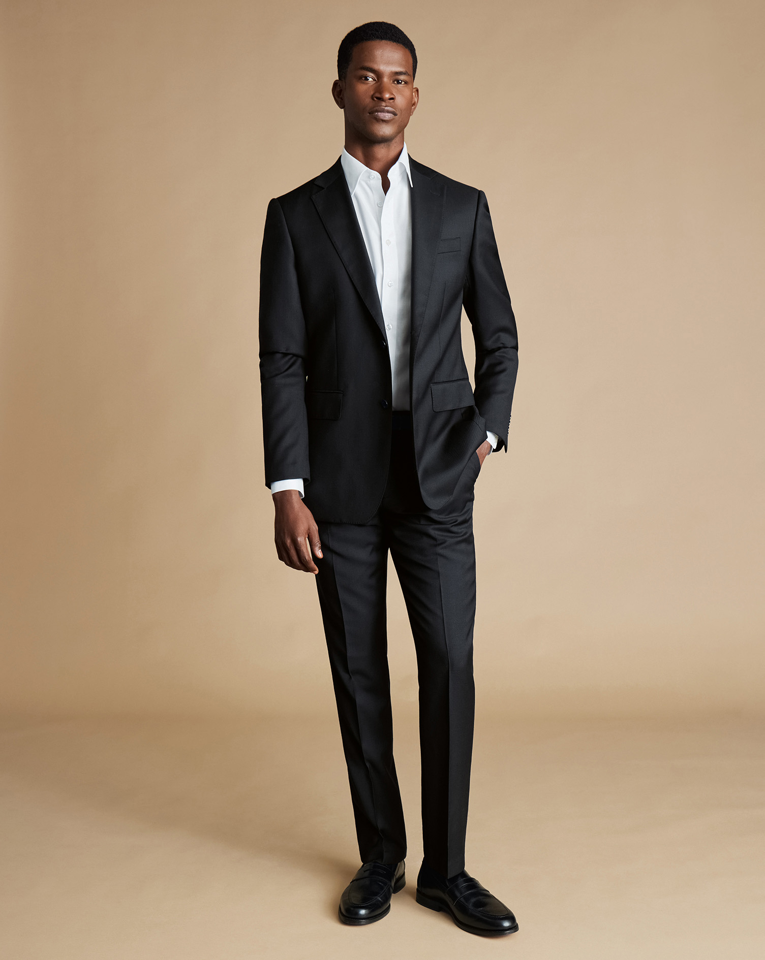 Natural Stretch Twill Suit Trousers - Black