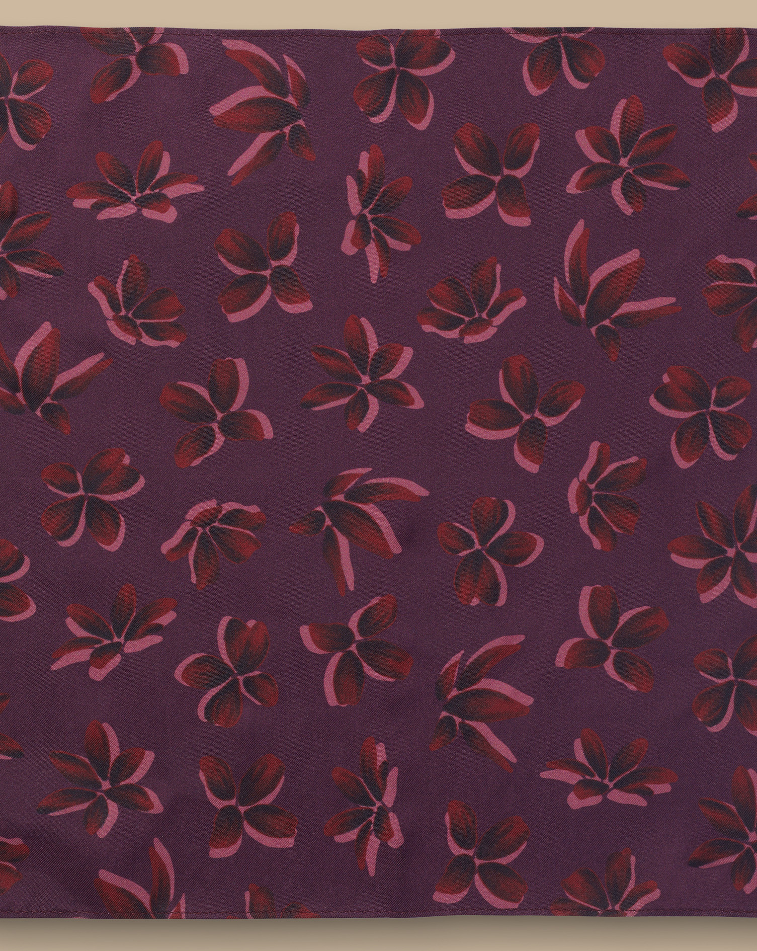 Large Floral Print Silk Pocket Square - Blackberry Purple