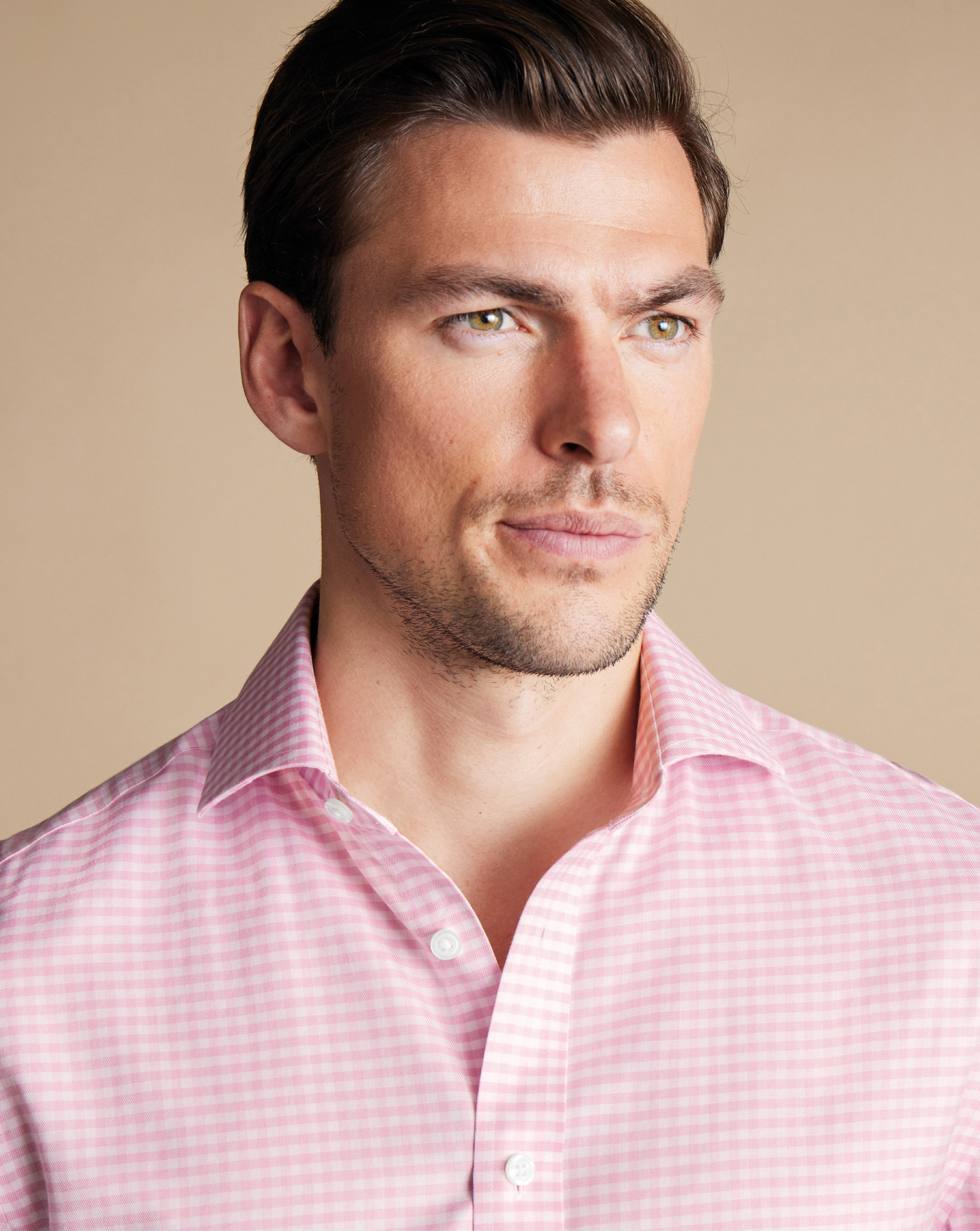 Cutaway Collar Non-Iron Twill Gingham Shirt - Pink