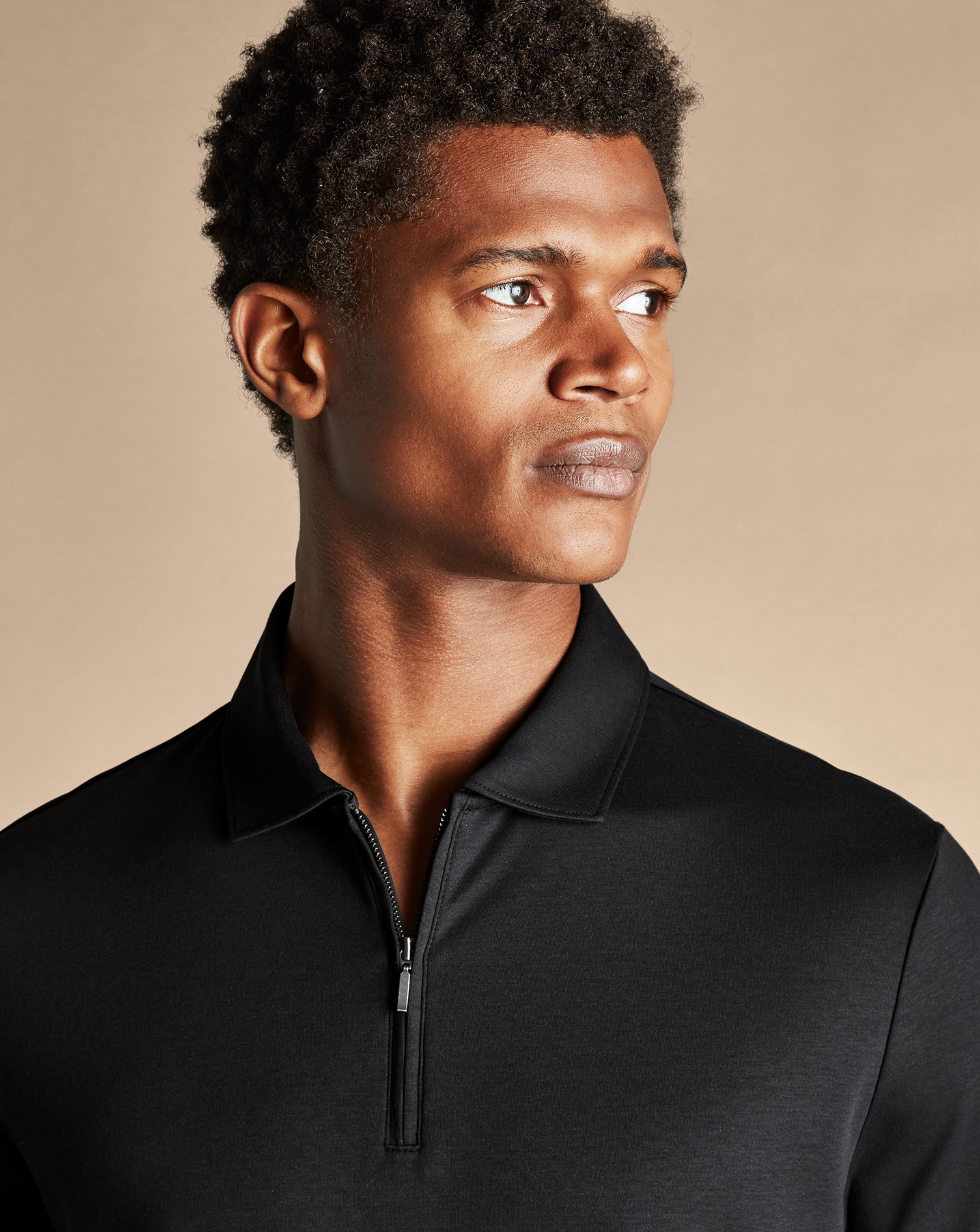 Zip-Neck Jersey Polo - Black