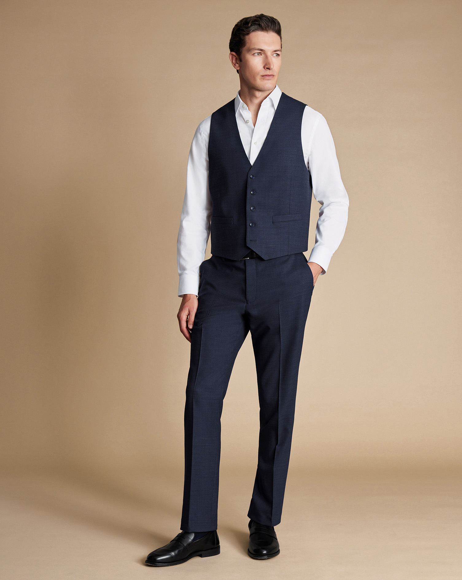 Micro Check Suit Waistcoat - Steel Blue