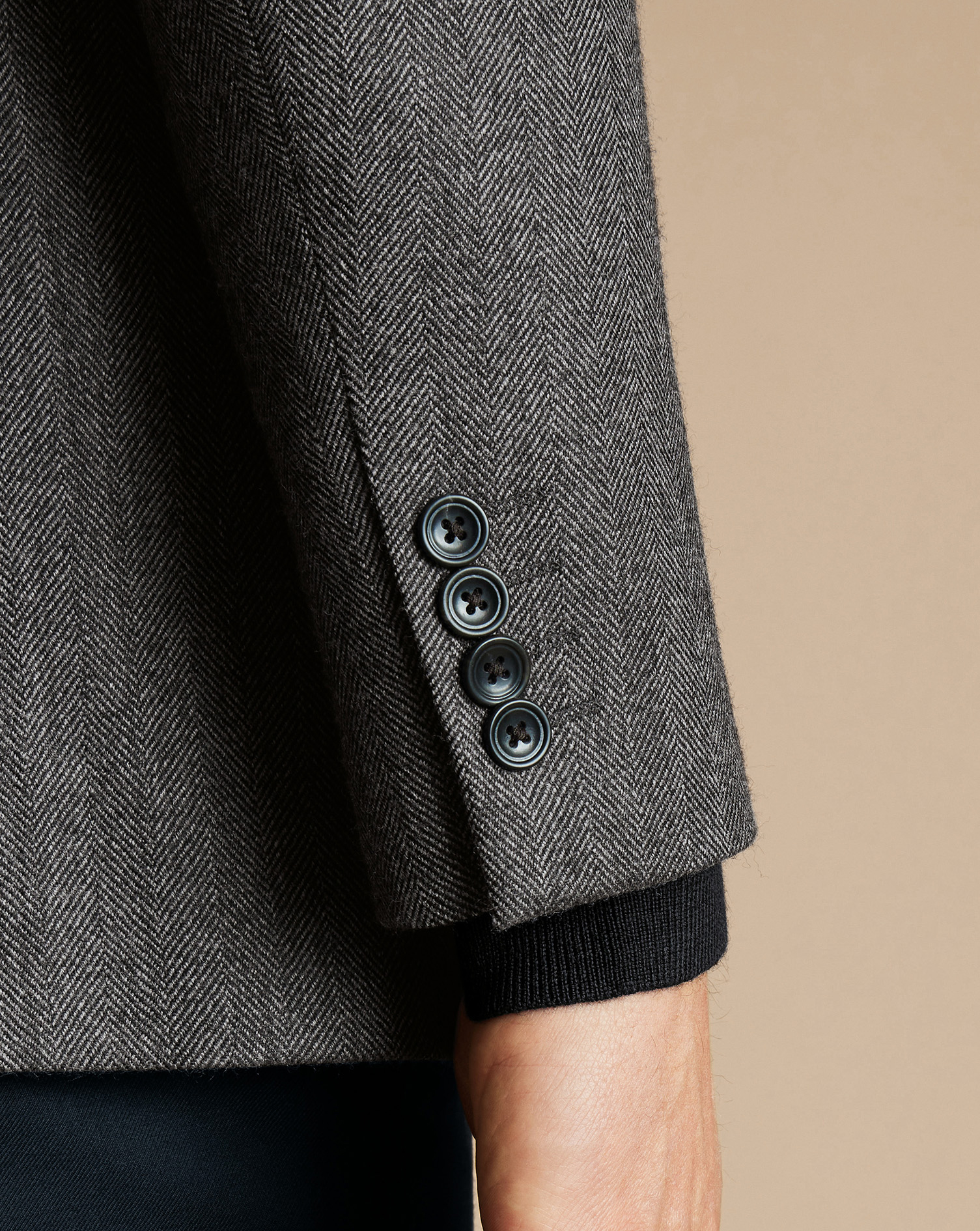 Herringbone Wool Texture Jacket - Dark Grey