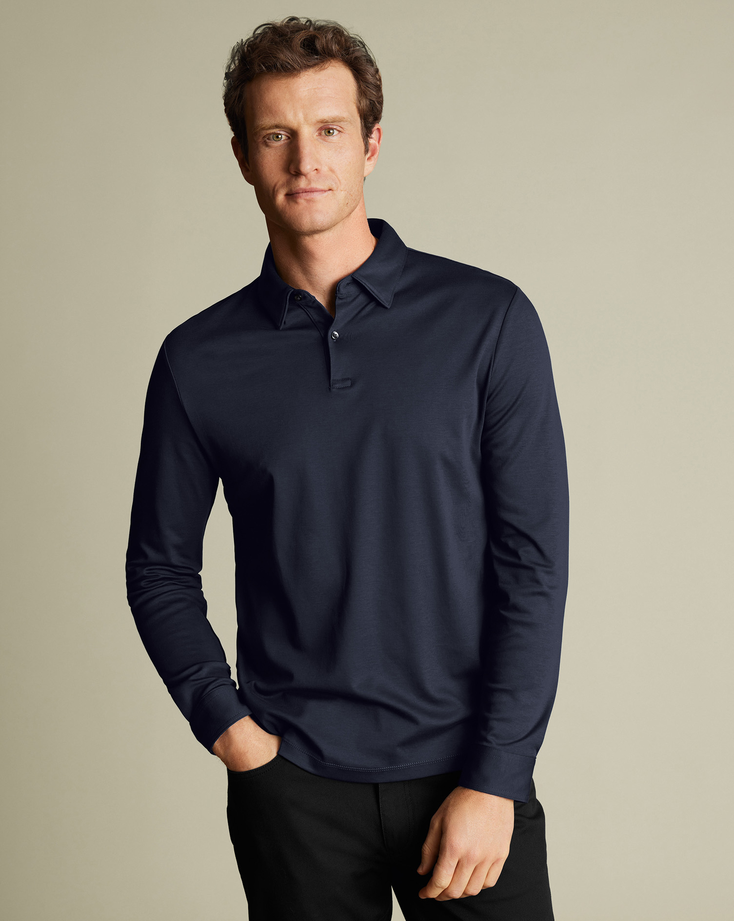 Charles Tyrwhitt Smartes Langarm-Polo aus Jersey - Marineblau