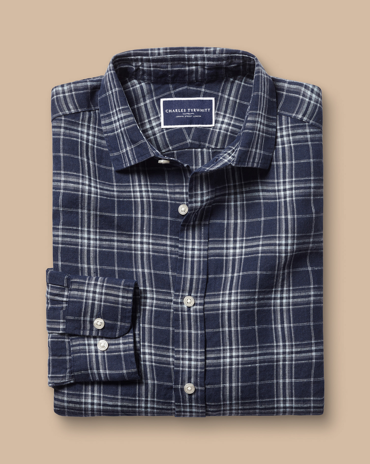 Pure Linen Check Shirt - French Blue