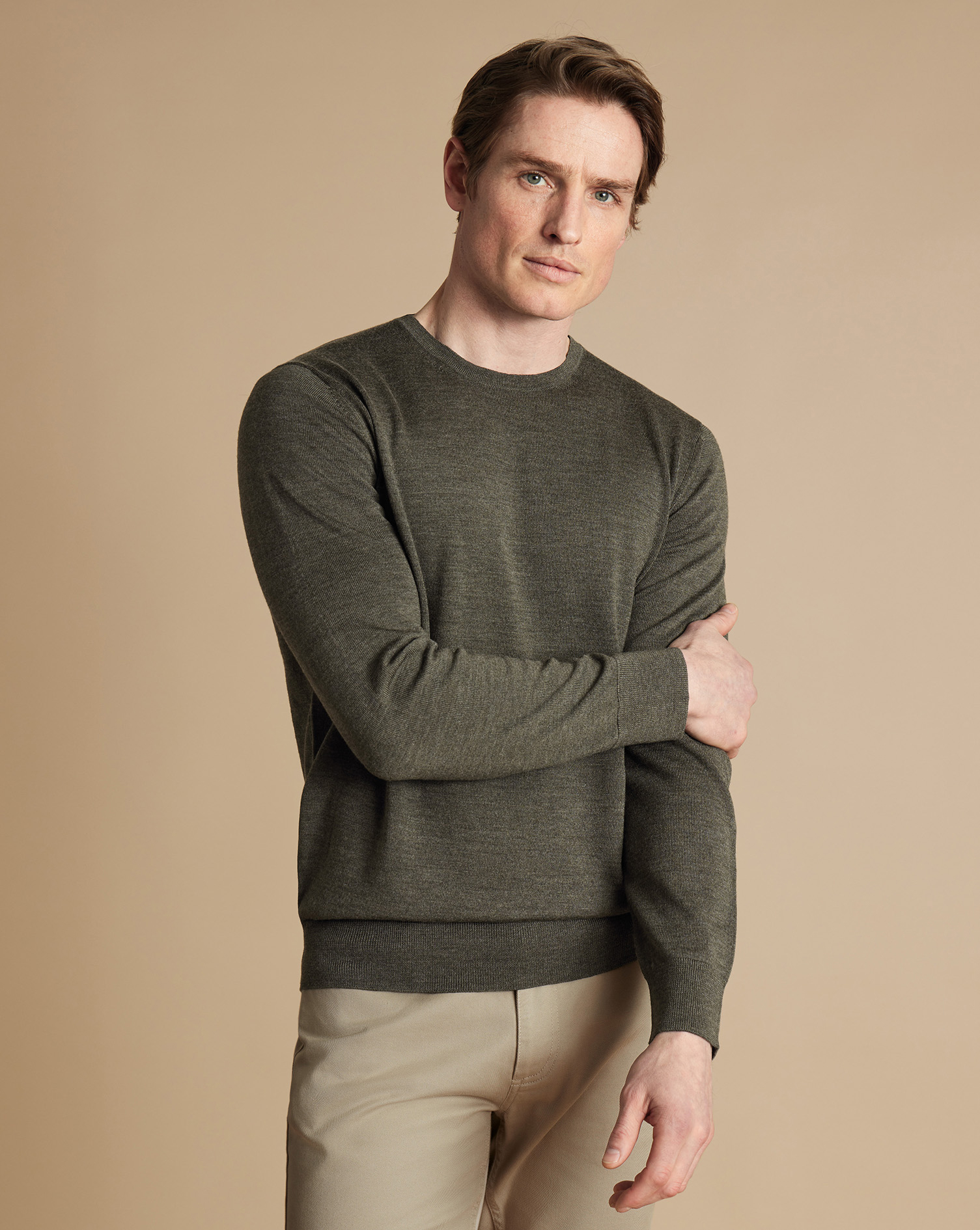 Merino Crew Neck Jumper - Olive Green