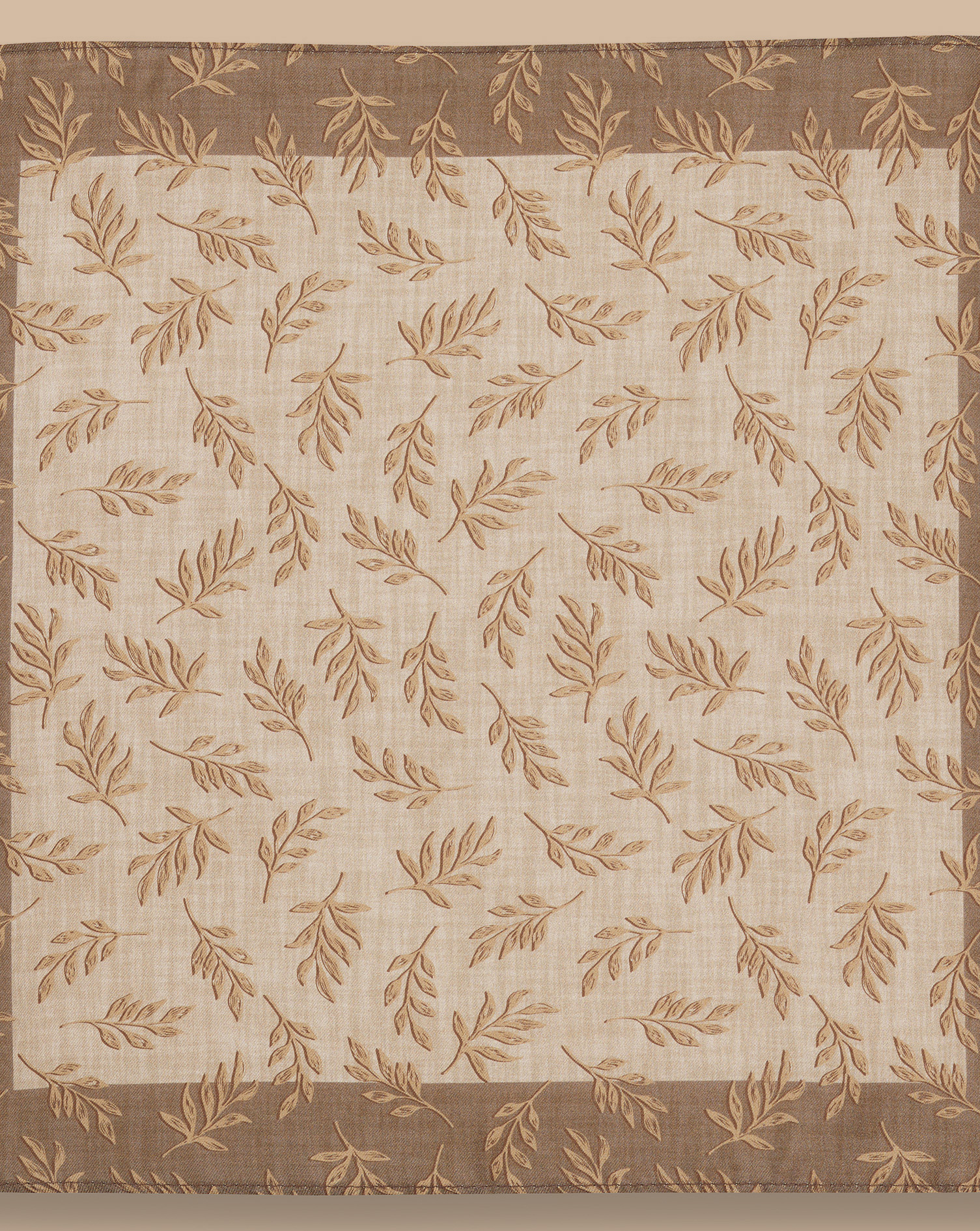 Leaves Print Silk Pocket Square - Taupe