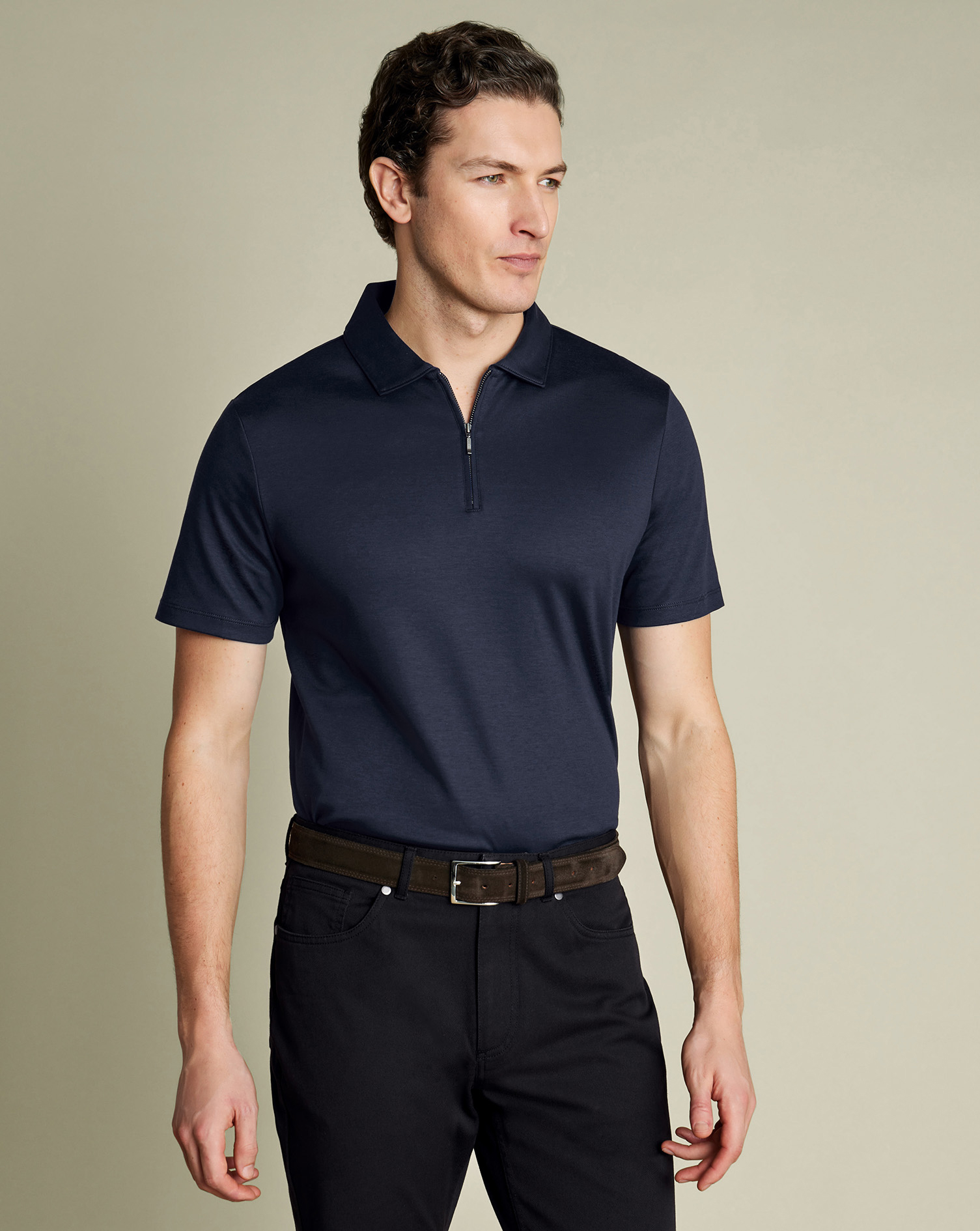 Charles Tyrwhitt Jersey-Polo mit Reißverschlusskragen - Marineblau