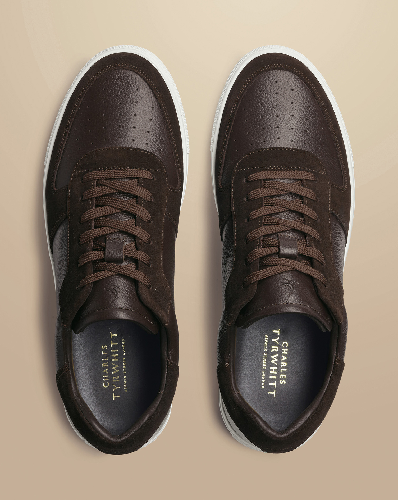 Grain Leather and Suede Contrast Cupsole Trainer - Chocolate Brown