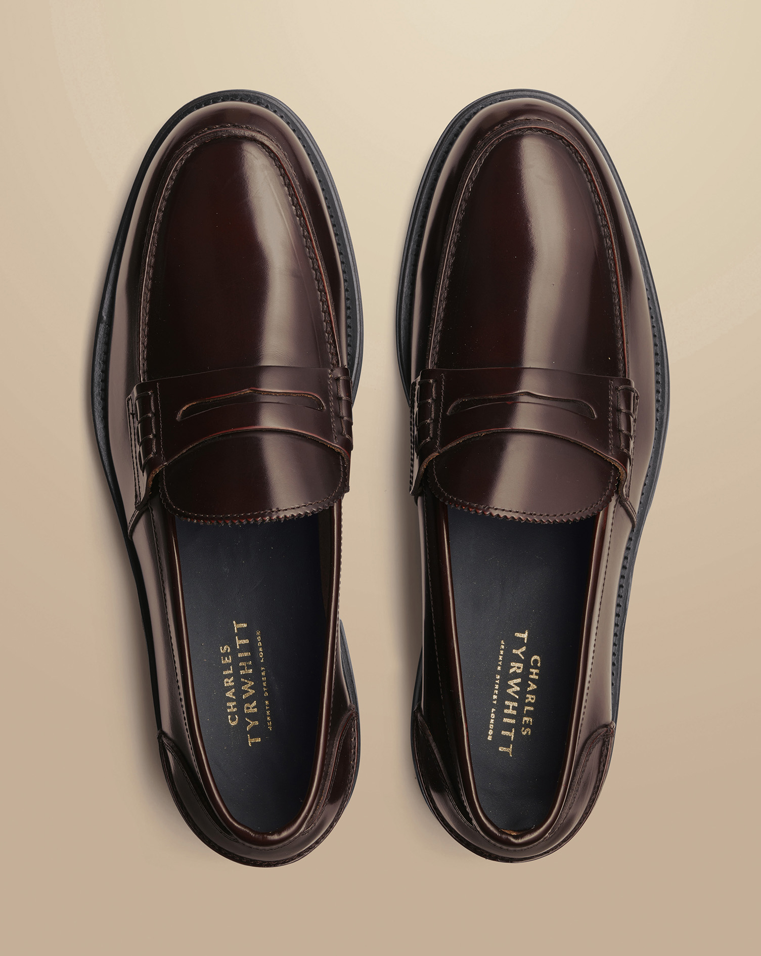 High Shine Leather Penny Loafers - Burgundy