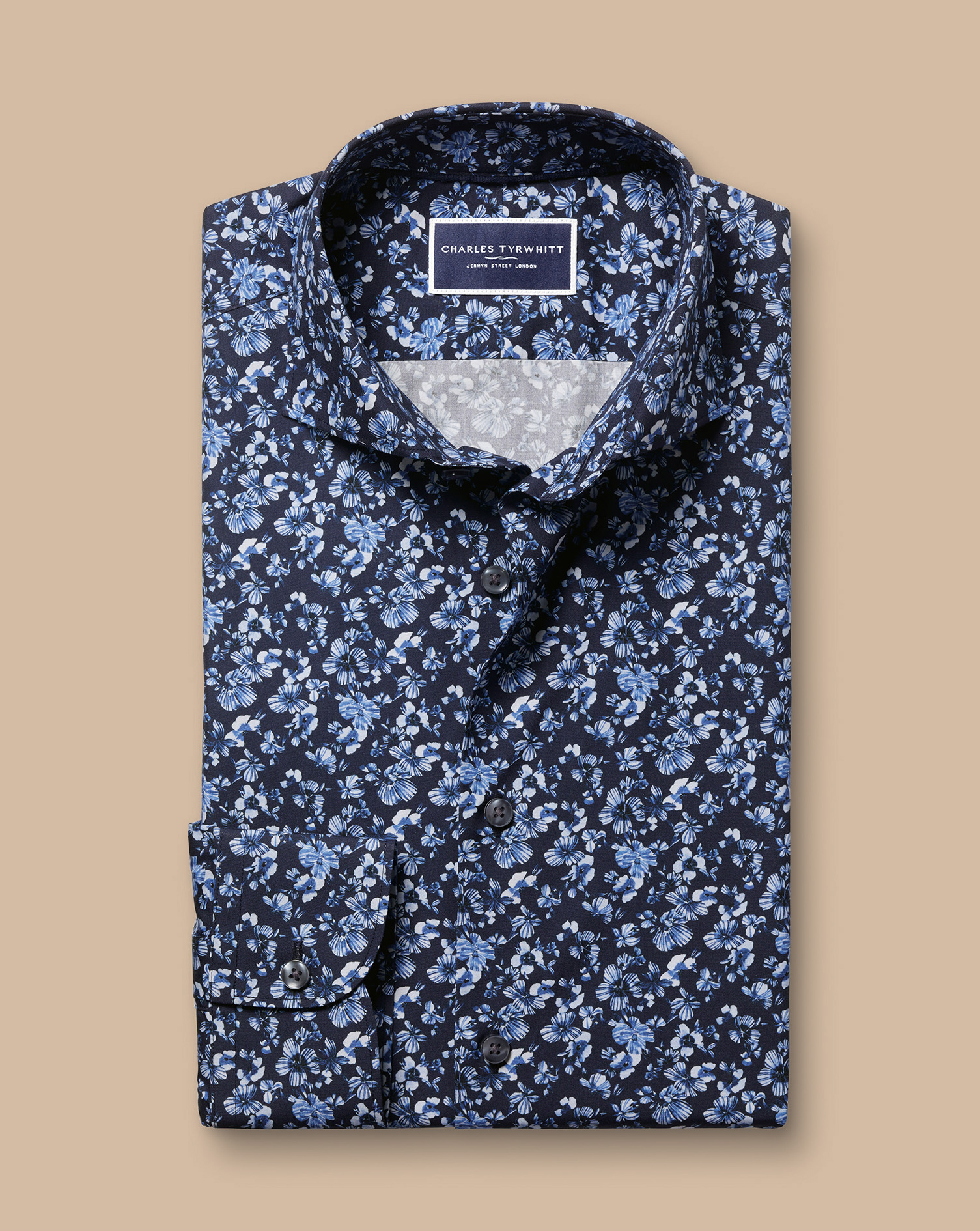 Made with Liberty Fabric Semi-Cutaway Large Floral Shirt - Navy