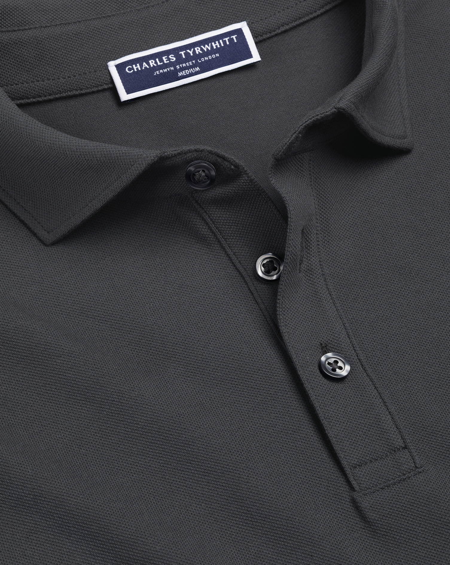 Long Sleeve Tyrwhitt Pique Polo - Charcoal Grey