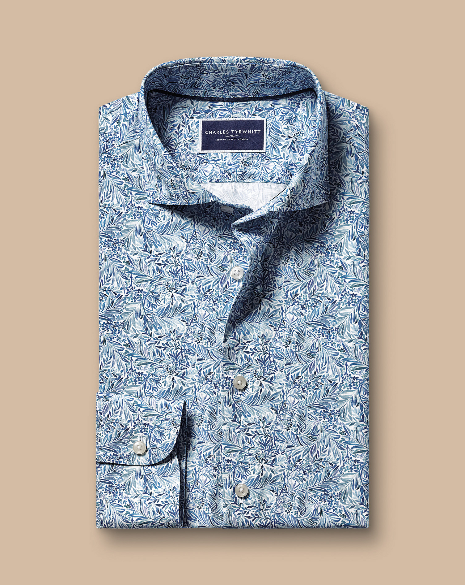 Made with Liberty Fabric Semi-Cutaway Linear Print Shirt - Cobalt Blue