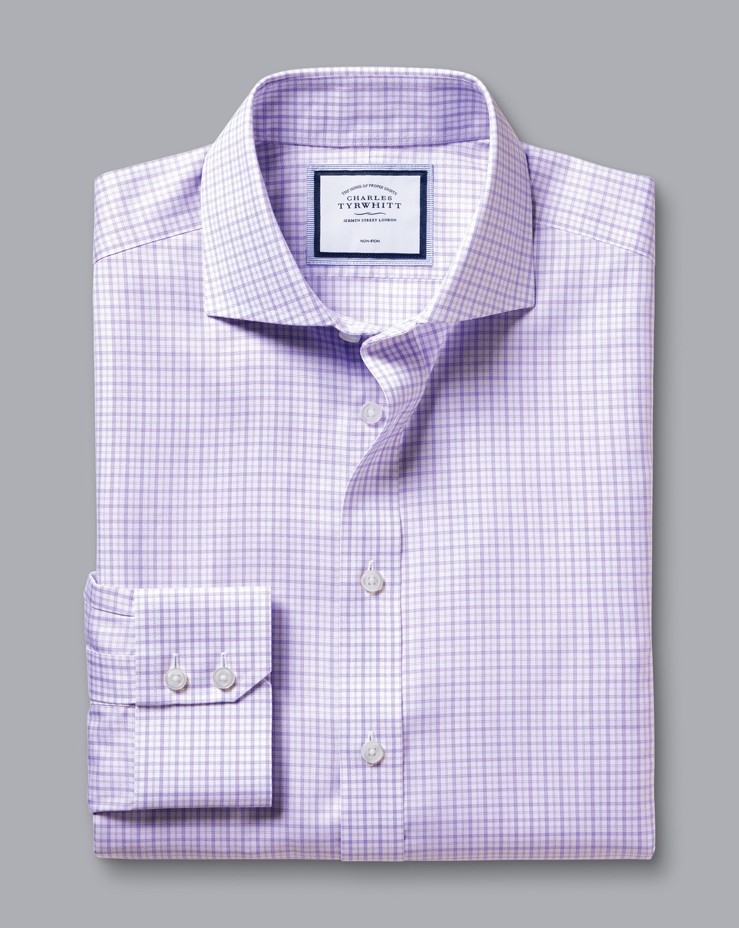 Cutaway Collar Non-Iron Twill Windowpane Check Shirt - Lilac Purple