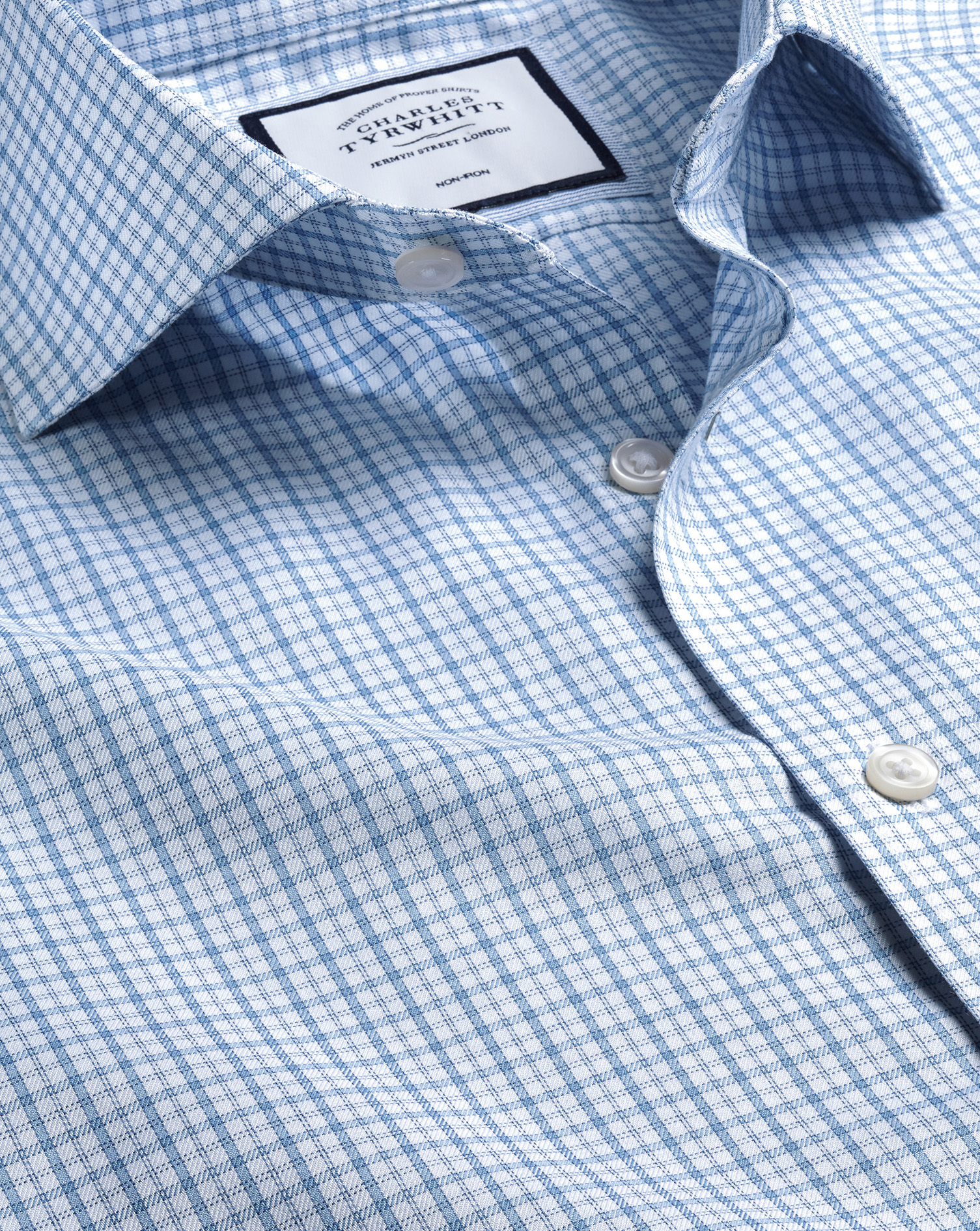 Shop Charles Tyrwhitt Men's  Cutaway Collar Non-iron Twill Windowpane Check Dress Shirt In Blue