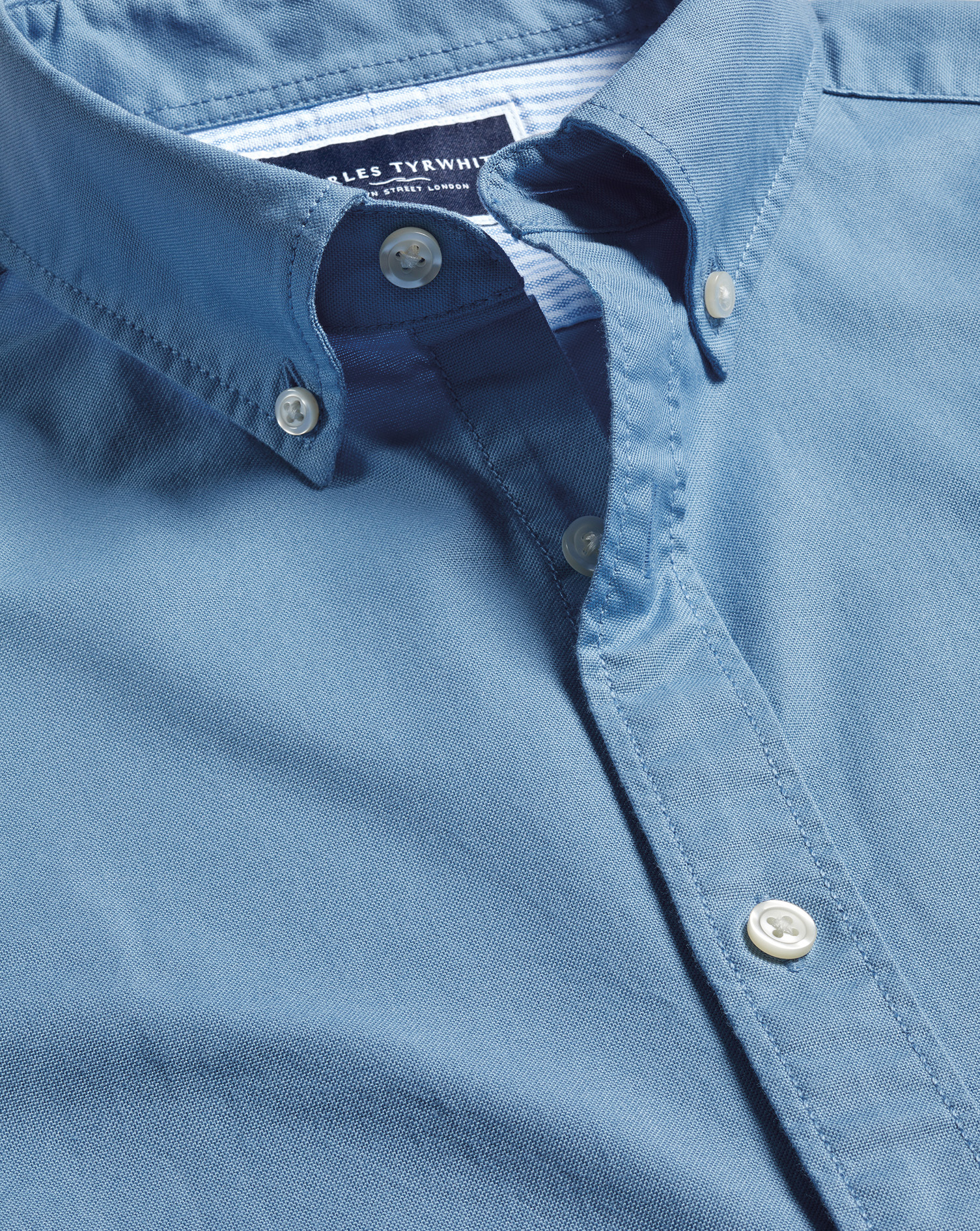 Button-Down Collar Stretch Washed Oxford Shirt - Mid Blue