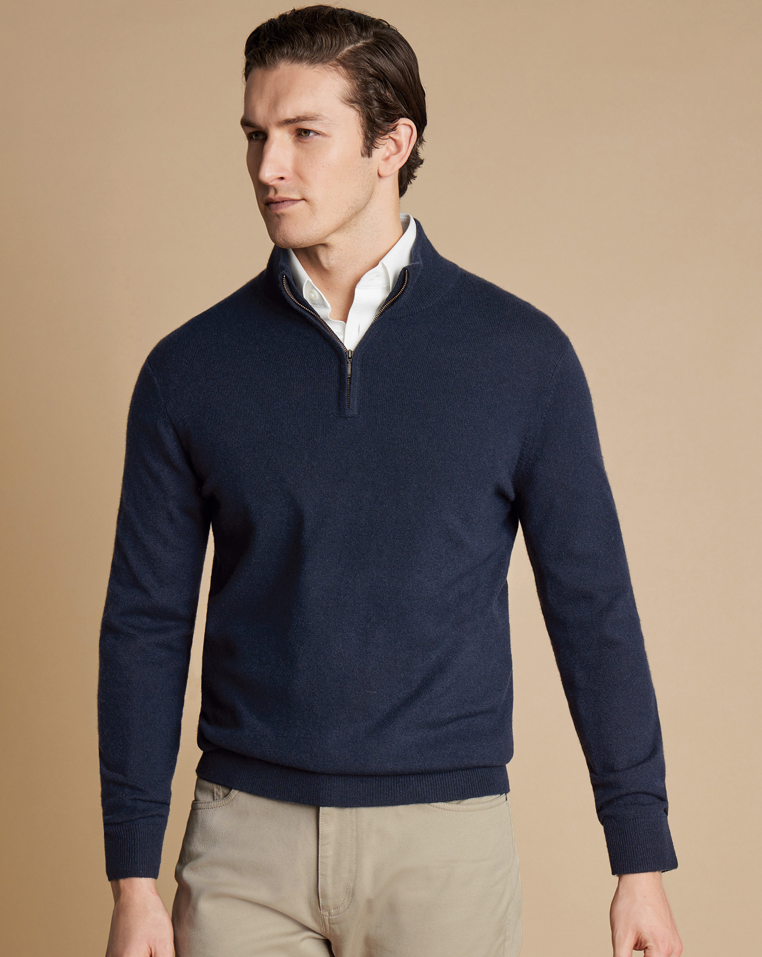 Cashmere Zip Neck Jumper - Navy