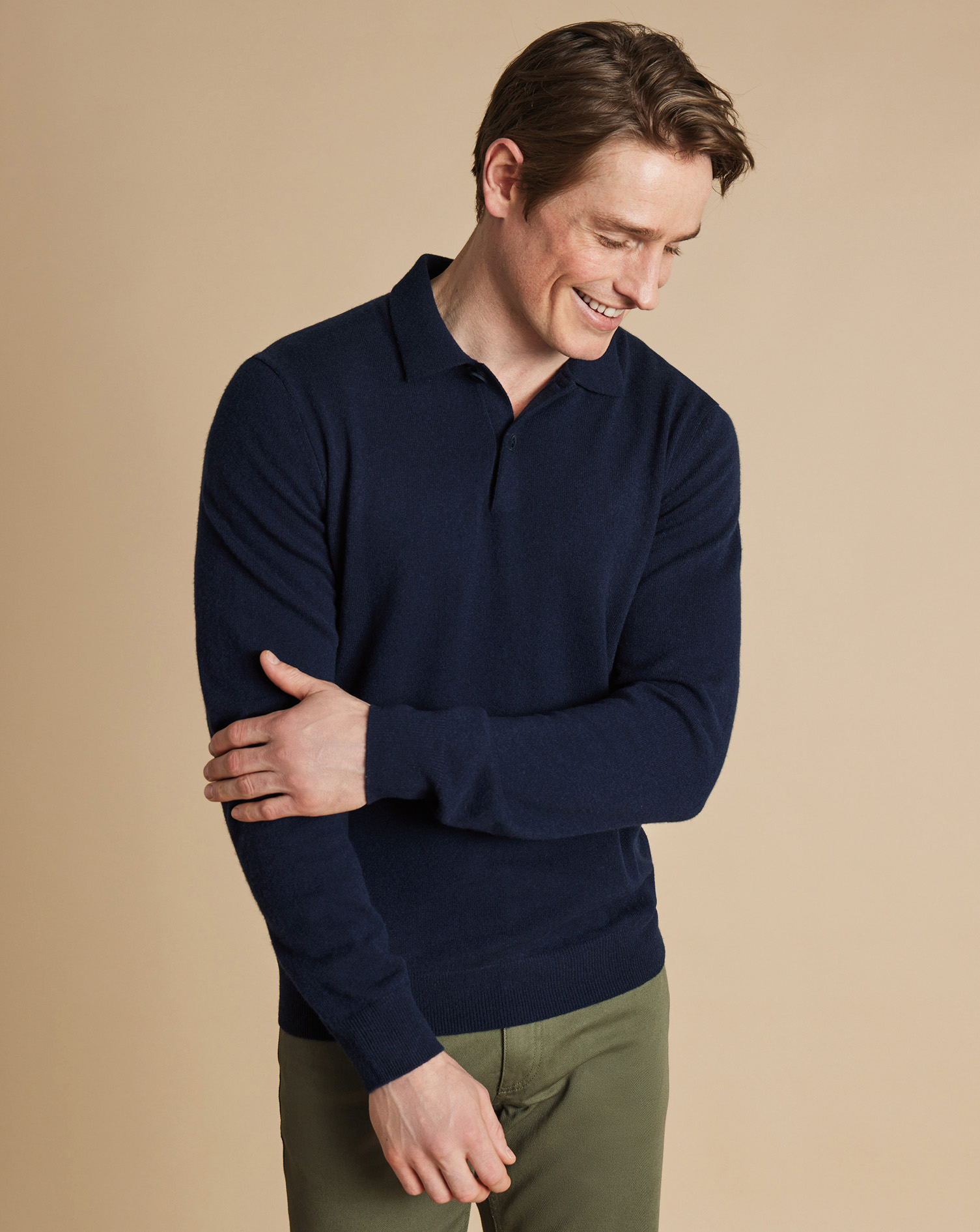 Cashmere Polo Jumper - Navy