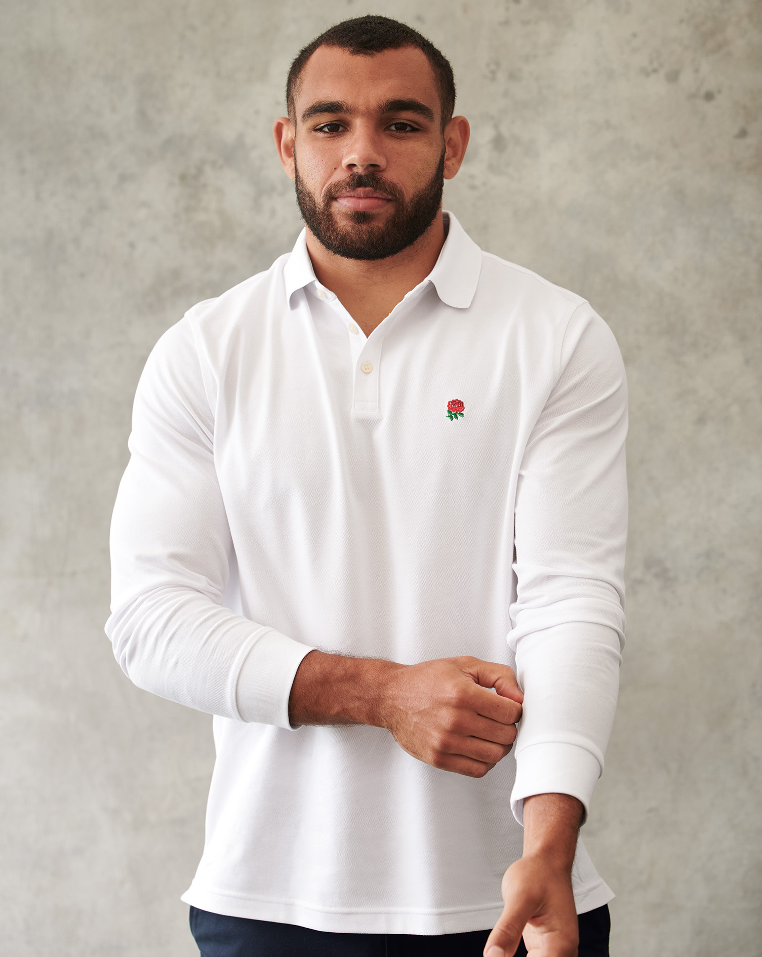 Long Sleeve England Rugby Pique Polo - White