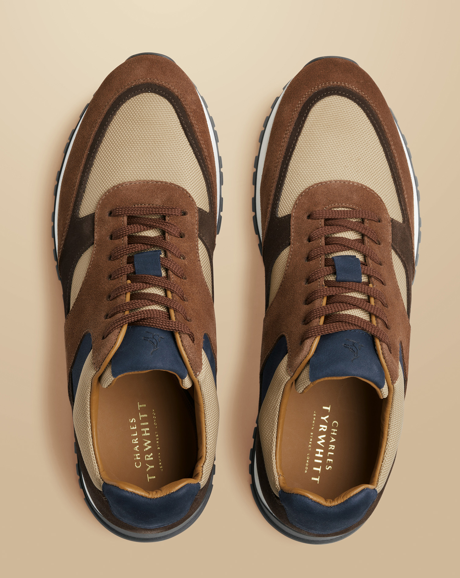 Suede and Textile Trainers - Walnut Brown & Stone