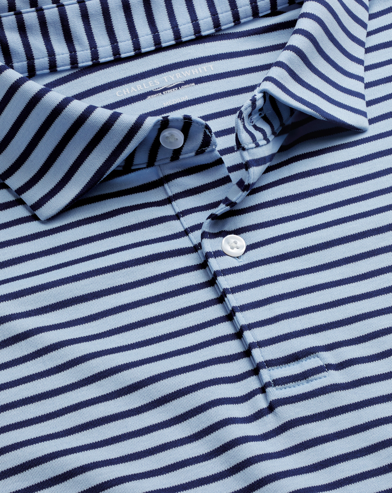 Smart Jersey Stripe Polo - Sky Blue