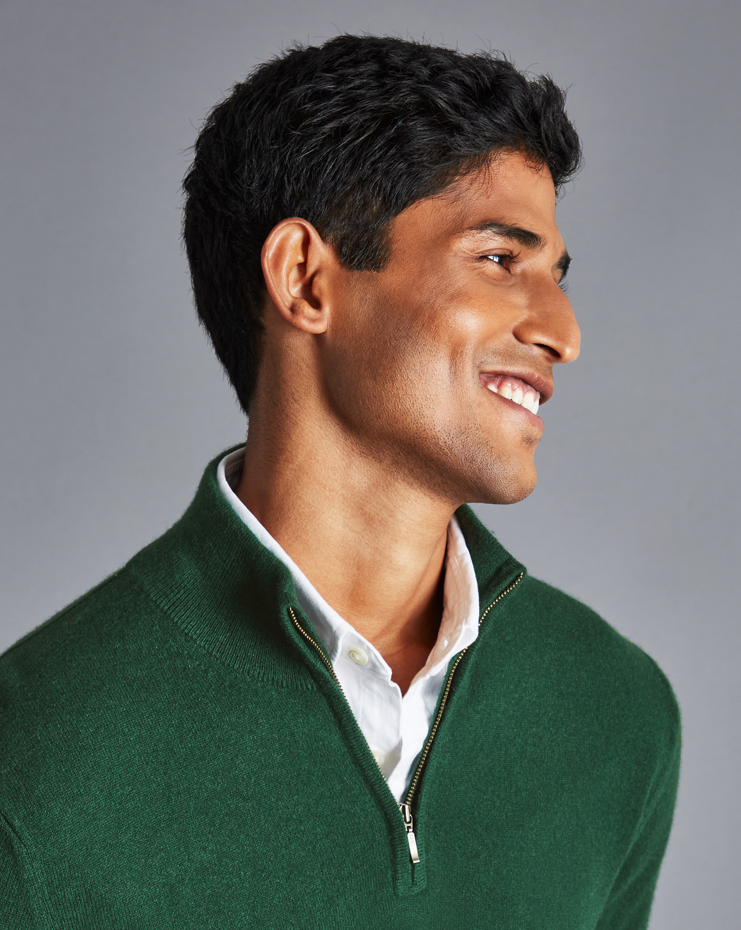 Cashmere Zip Neck Jumper - Dark Green