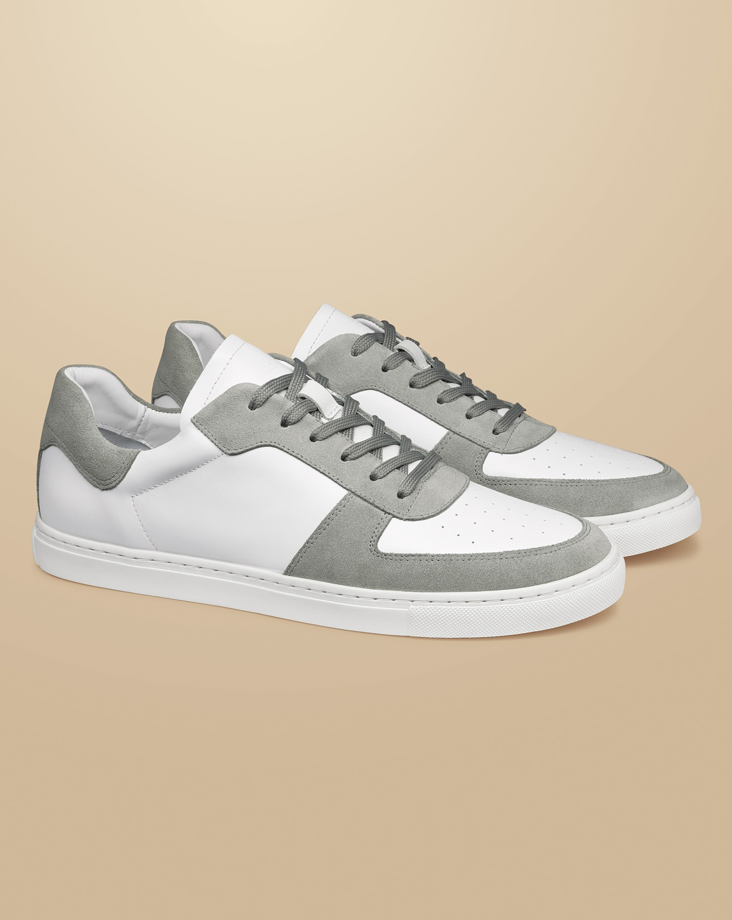 Leather and Suede Cupsole Trainers - White & Light Grey