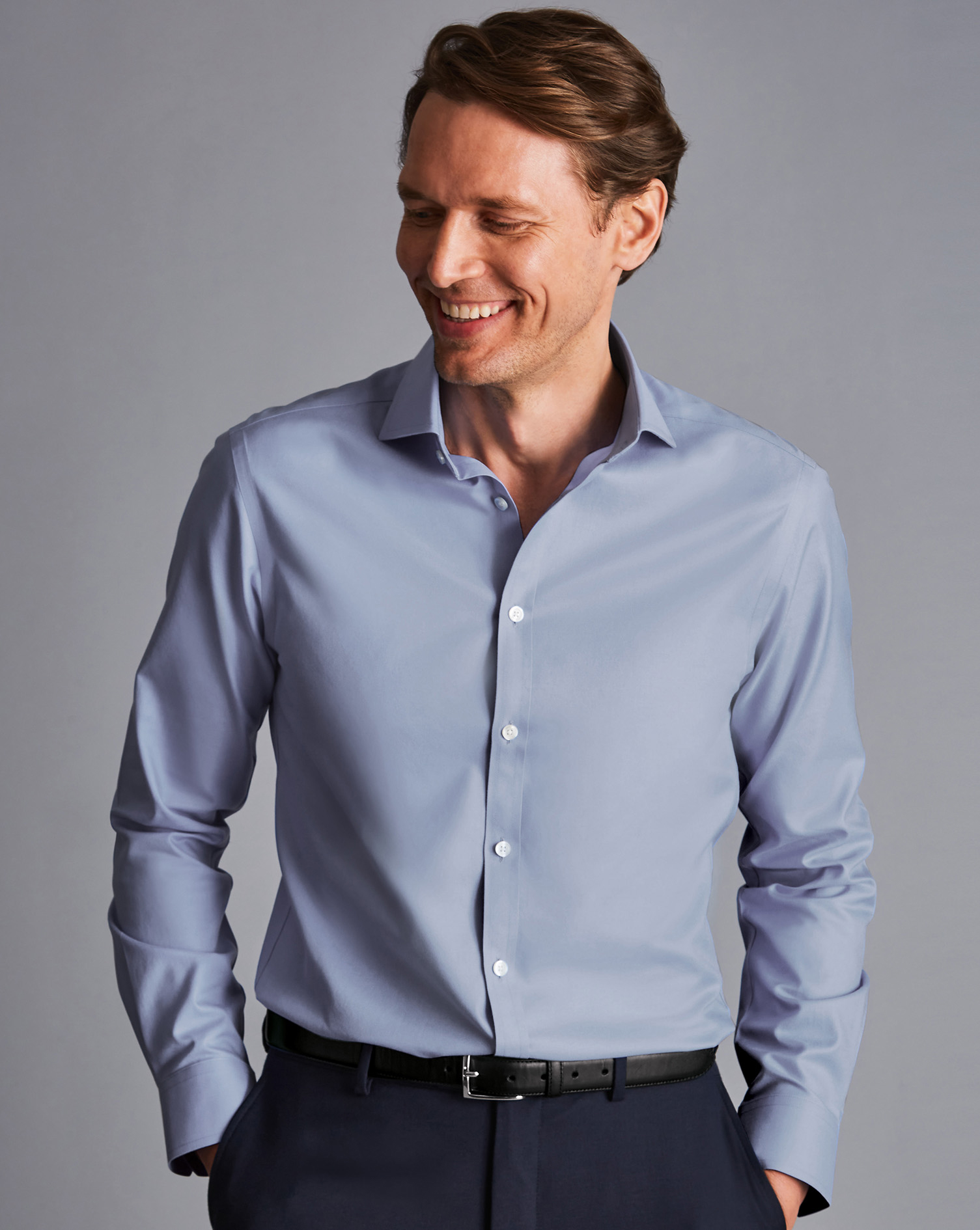 Cutaway Collar Non-Iron Twill Shirt- Indigo Blue