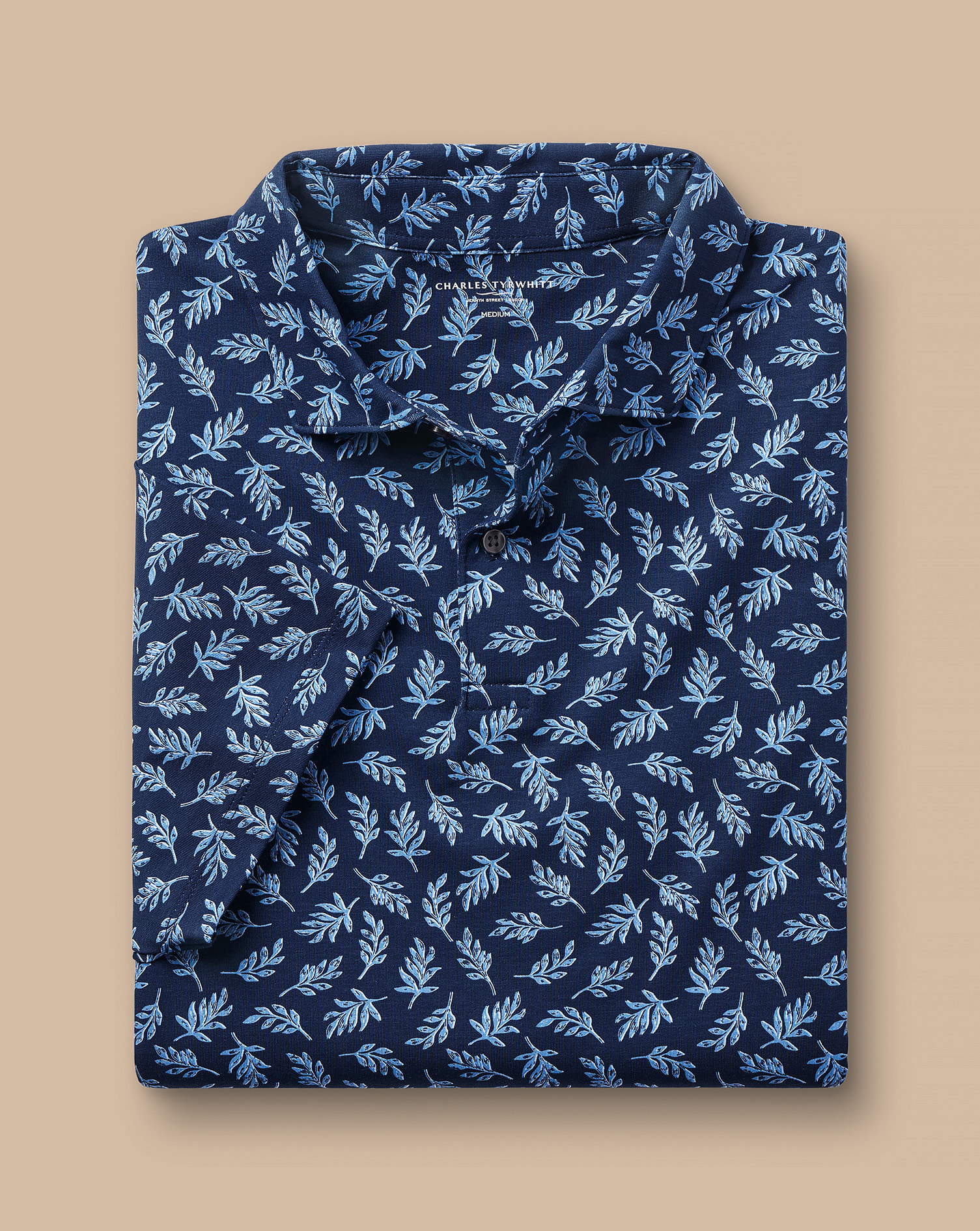 Performance Leaf Print Polo - French Blue