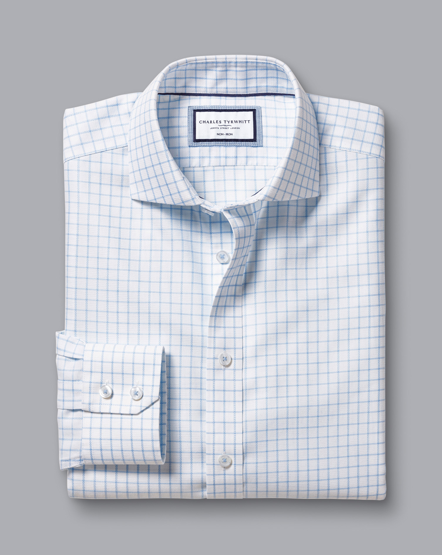 Cutaway Collar Non-Iron Clifton Weave Check Shirt - Cornflower Blue