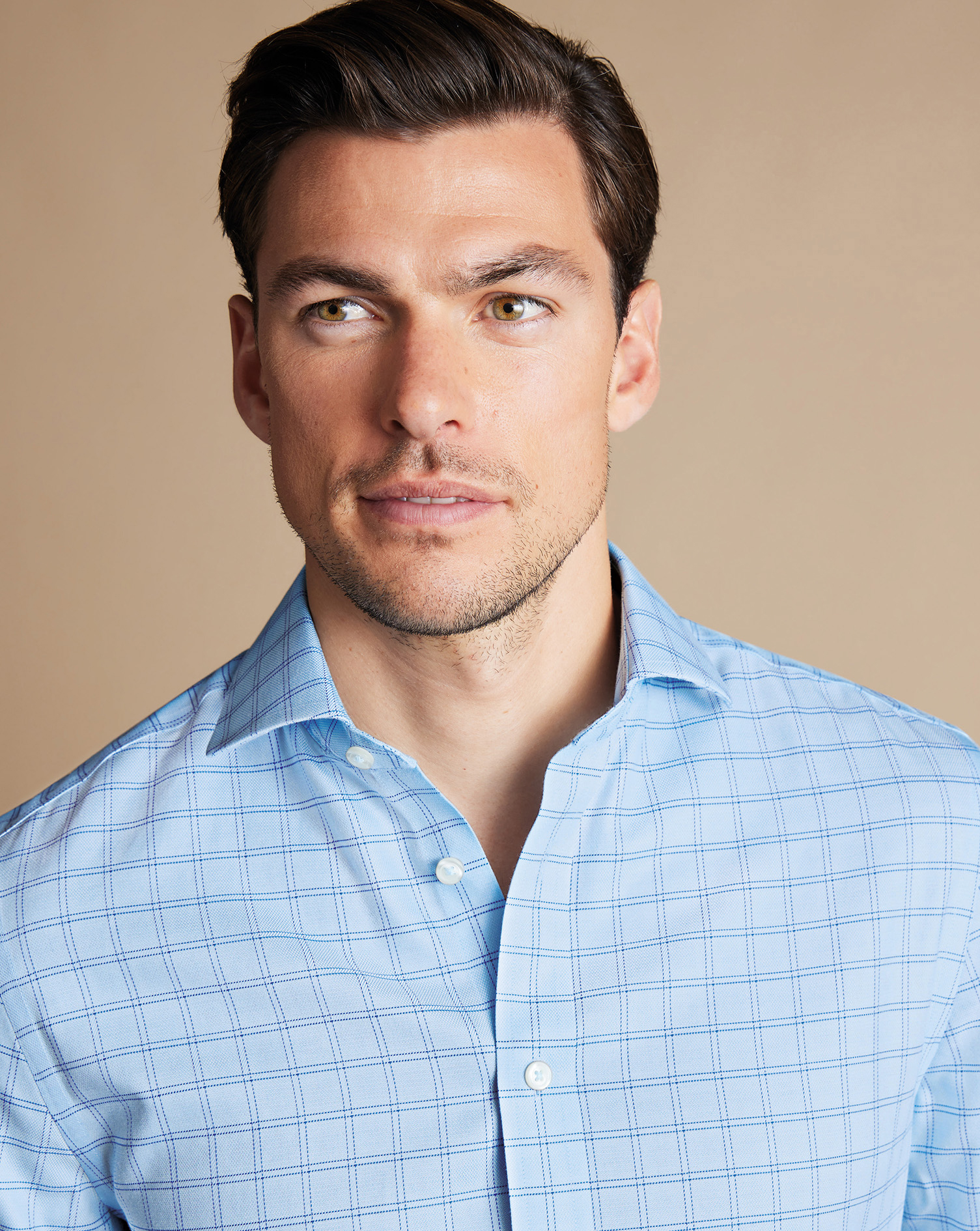 Cutaway Collar Non-Iron Mayfair Weave Check Shirt - Sky Blue