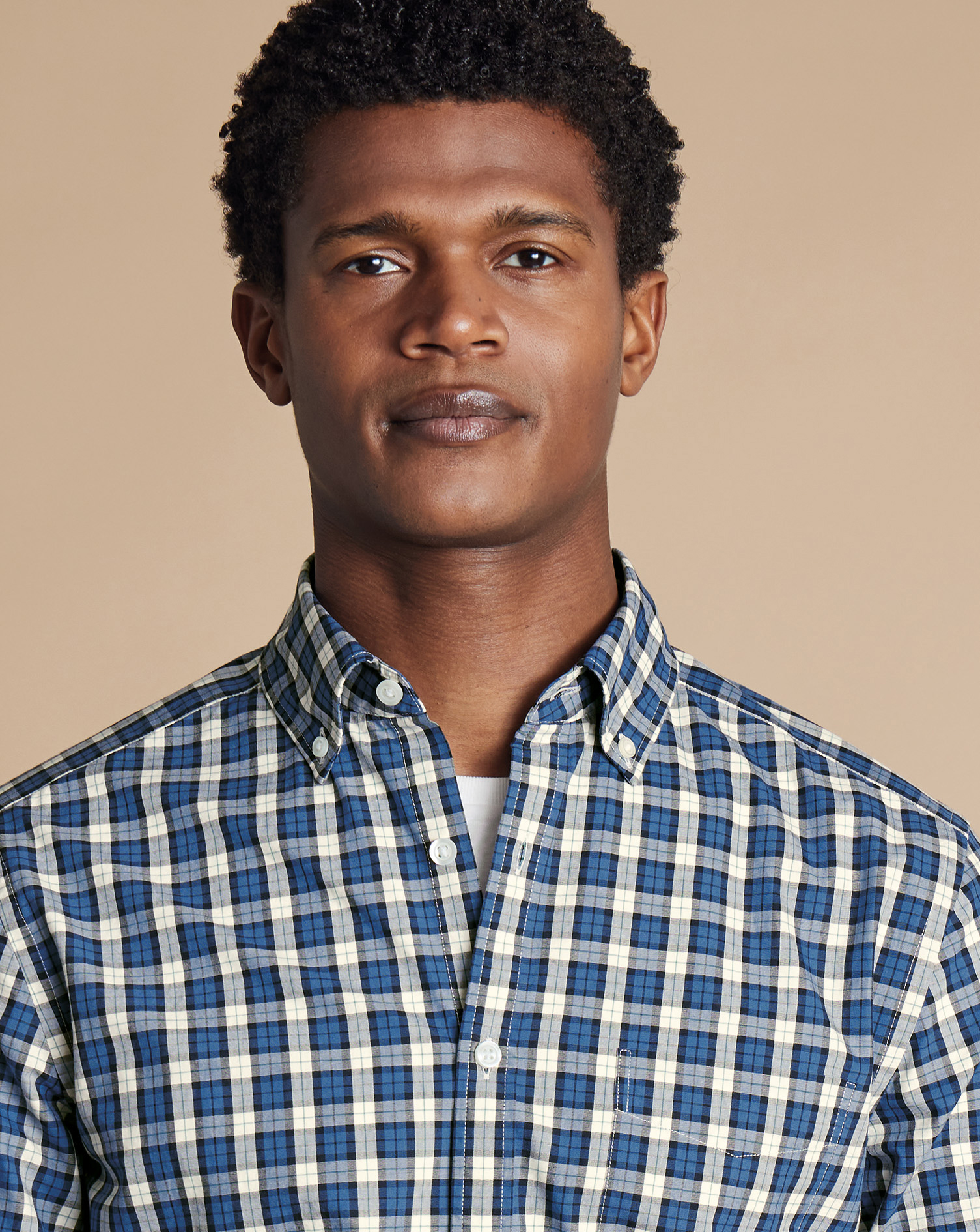 Button-Down Collar Non-Iron Stretch Poplin Plaid Check Shirt - Ocean Blue