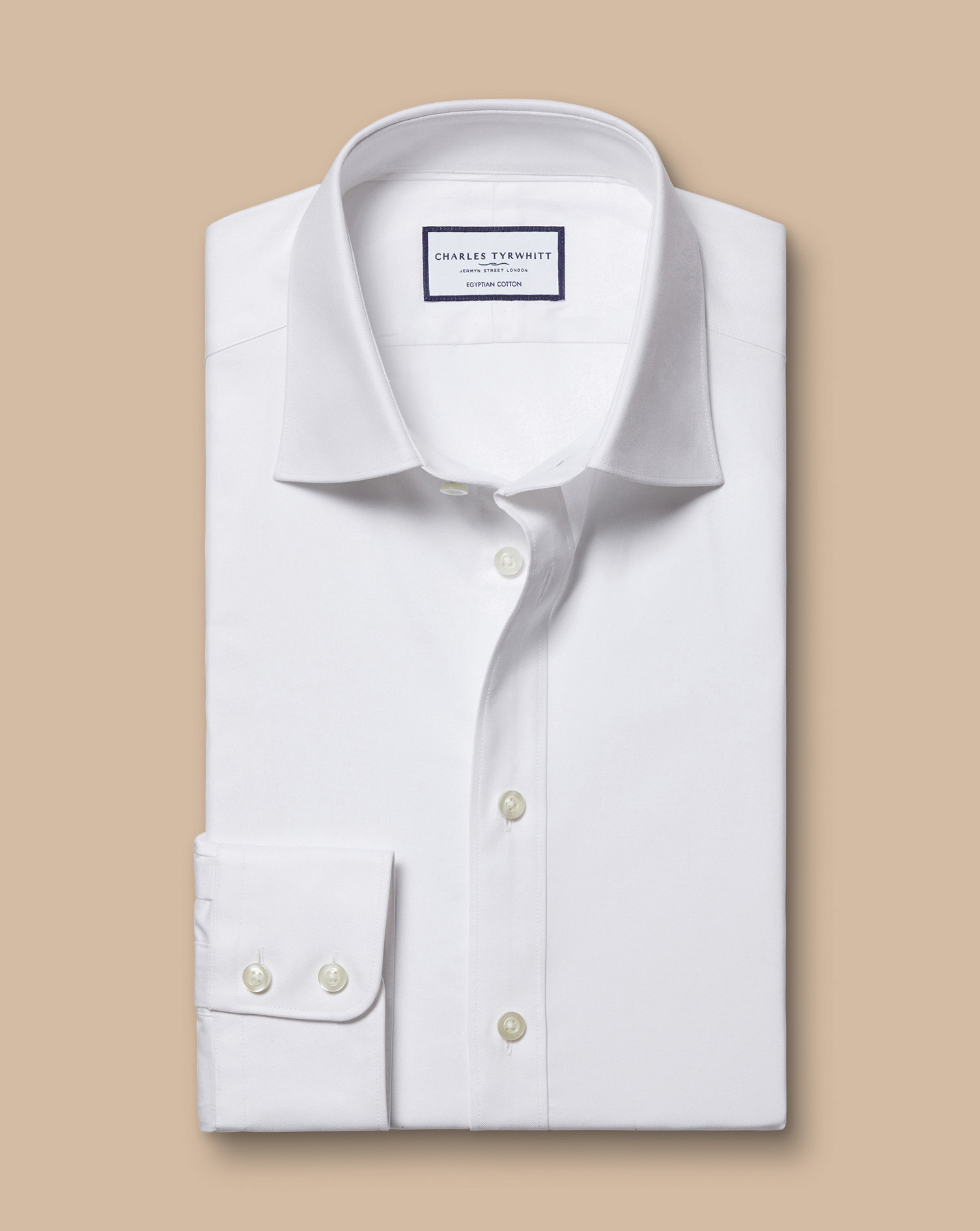 Semi-Cutaway Collar Egyptian Cotton Twill Shirt - White