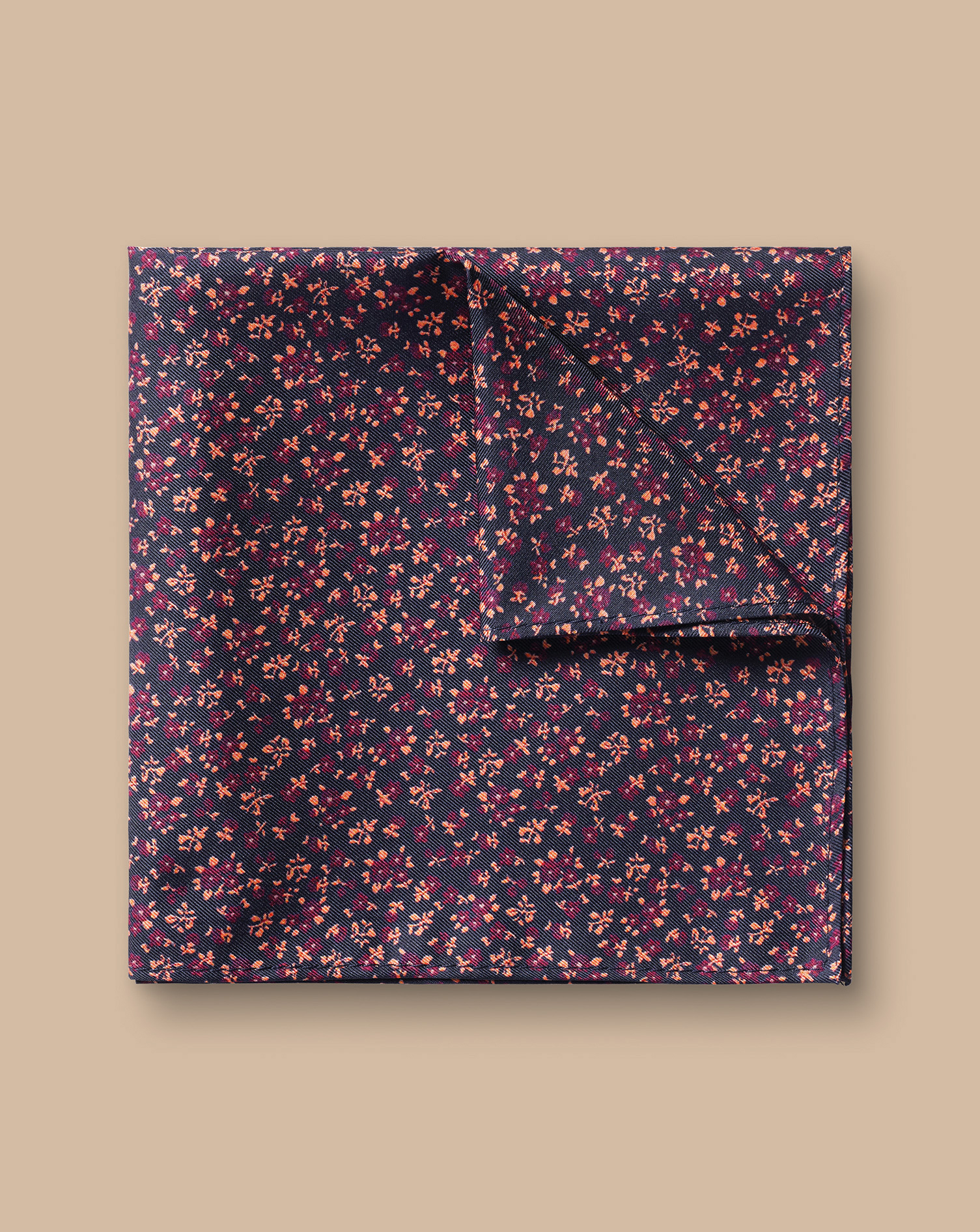 Floral Print Silk Pocket Square - French Blue