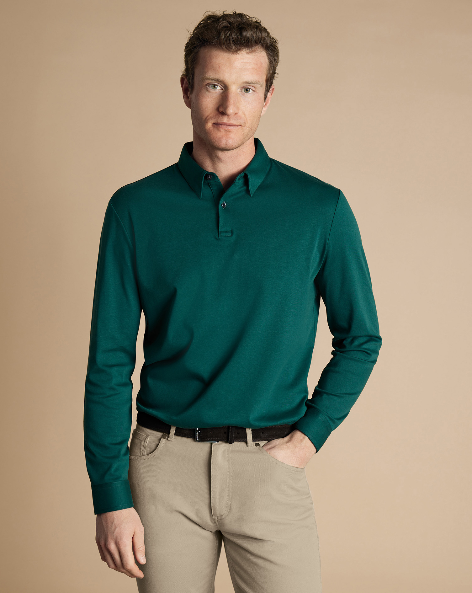 Charles Tyrwhitt Langärmeliges Jersey-Polo - Grün