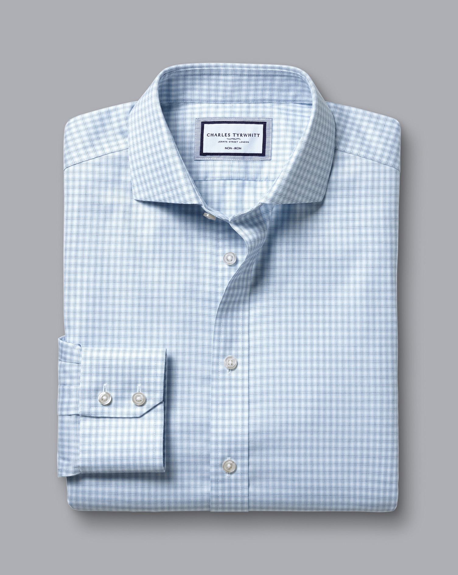 Cutaway Collar Non-Iron Double Check Shirt - Sky Blue