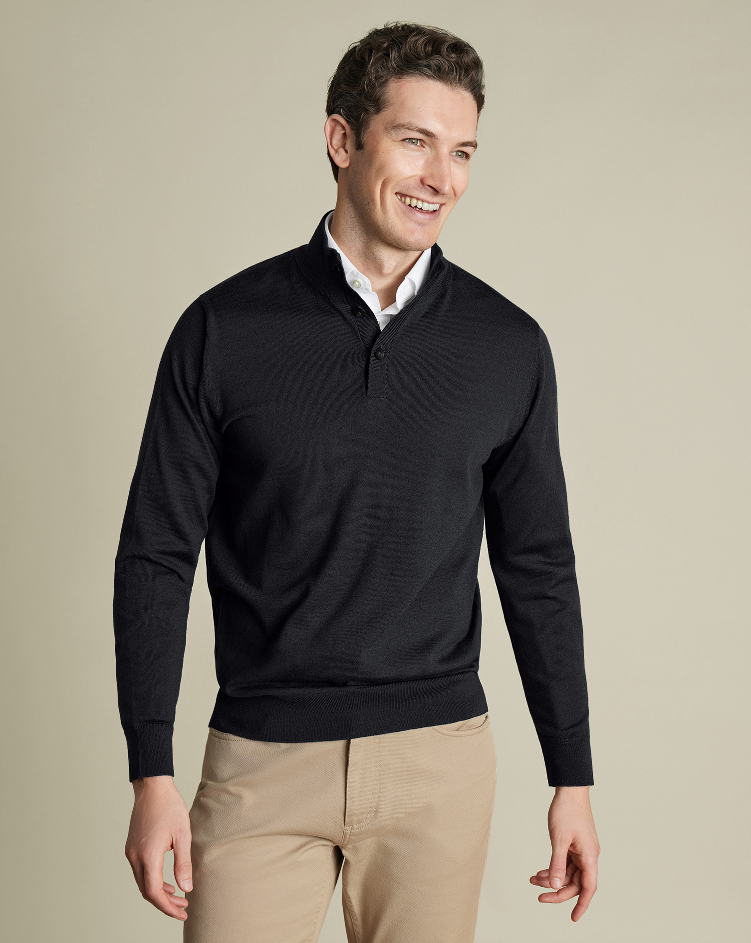 Charles Tyrwhitt Pullover aus Merinowolle mit Knöpfen - Anthrazit Gris