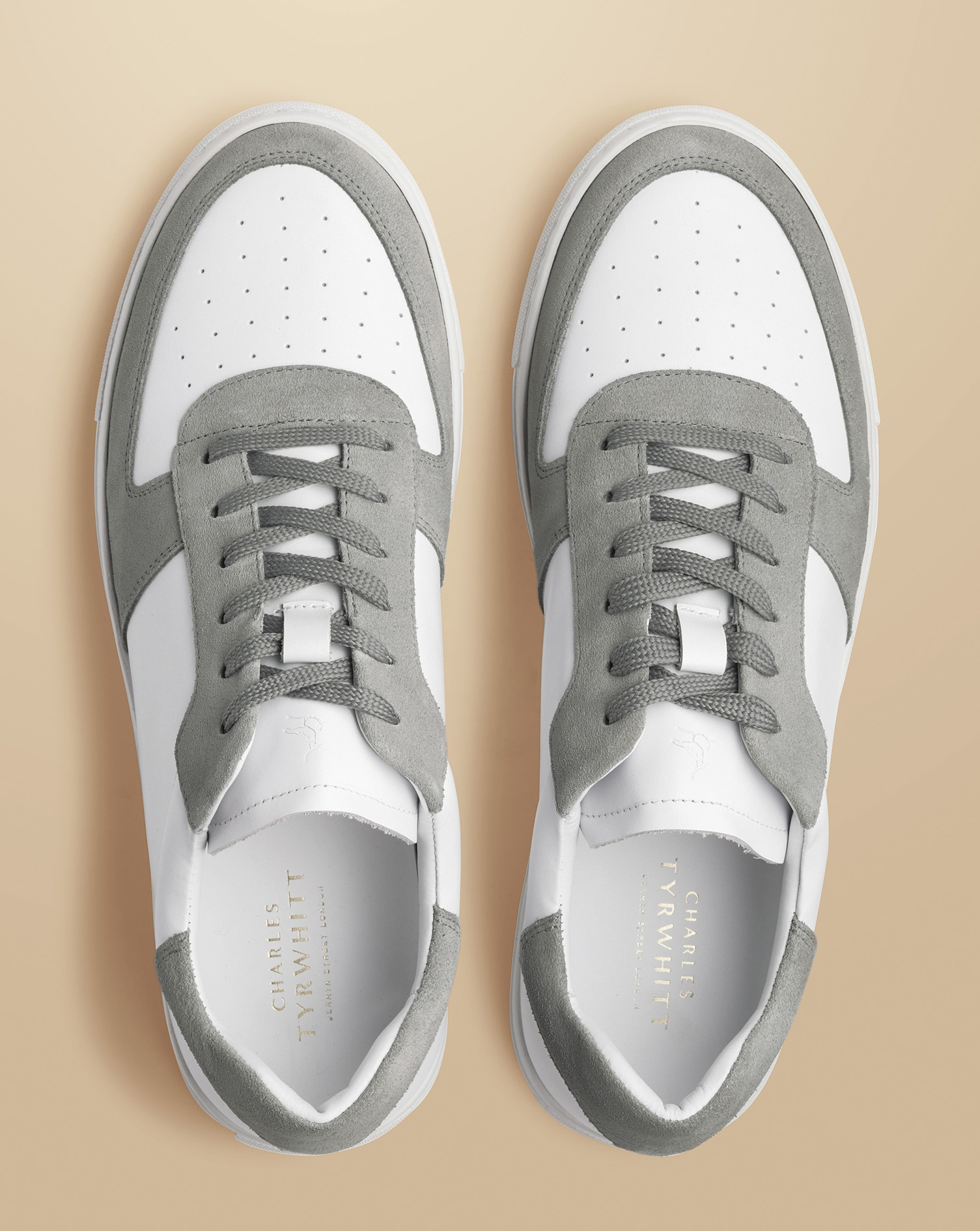 Leather and Suede Cupsole Trainers - White & Light Grey