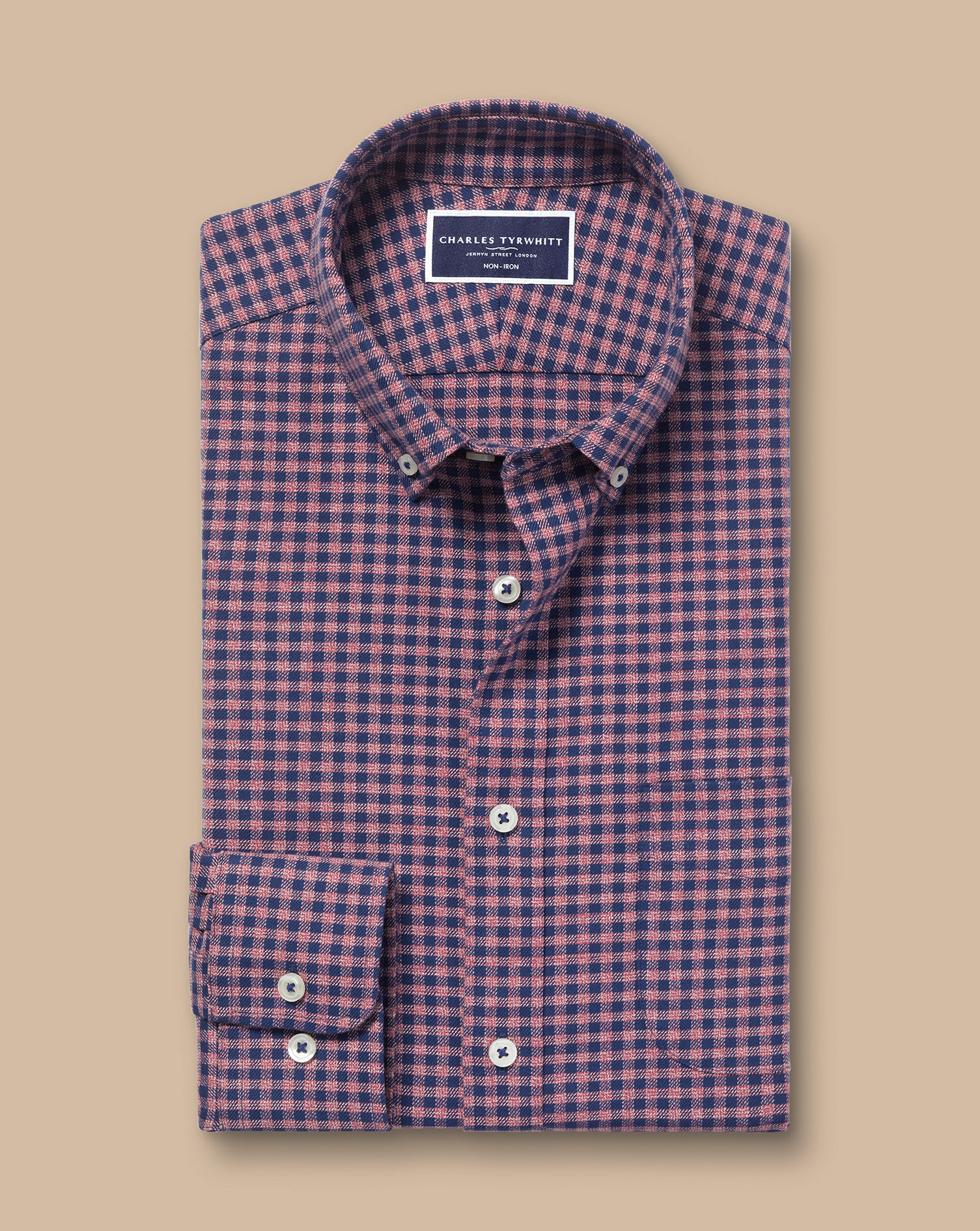 Button-Down Collar Non-Iron Twill Gingham Check Shirt - Dark Pink