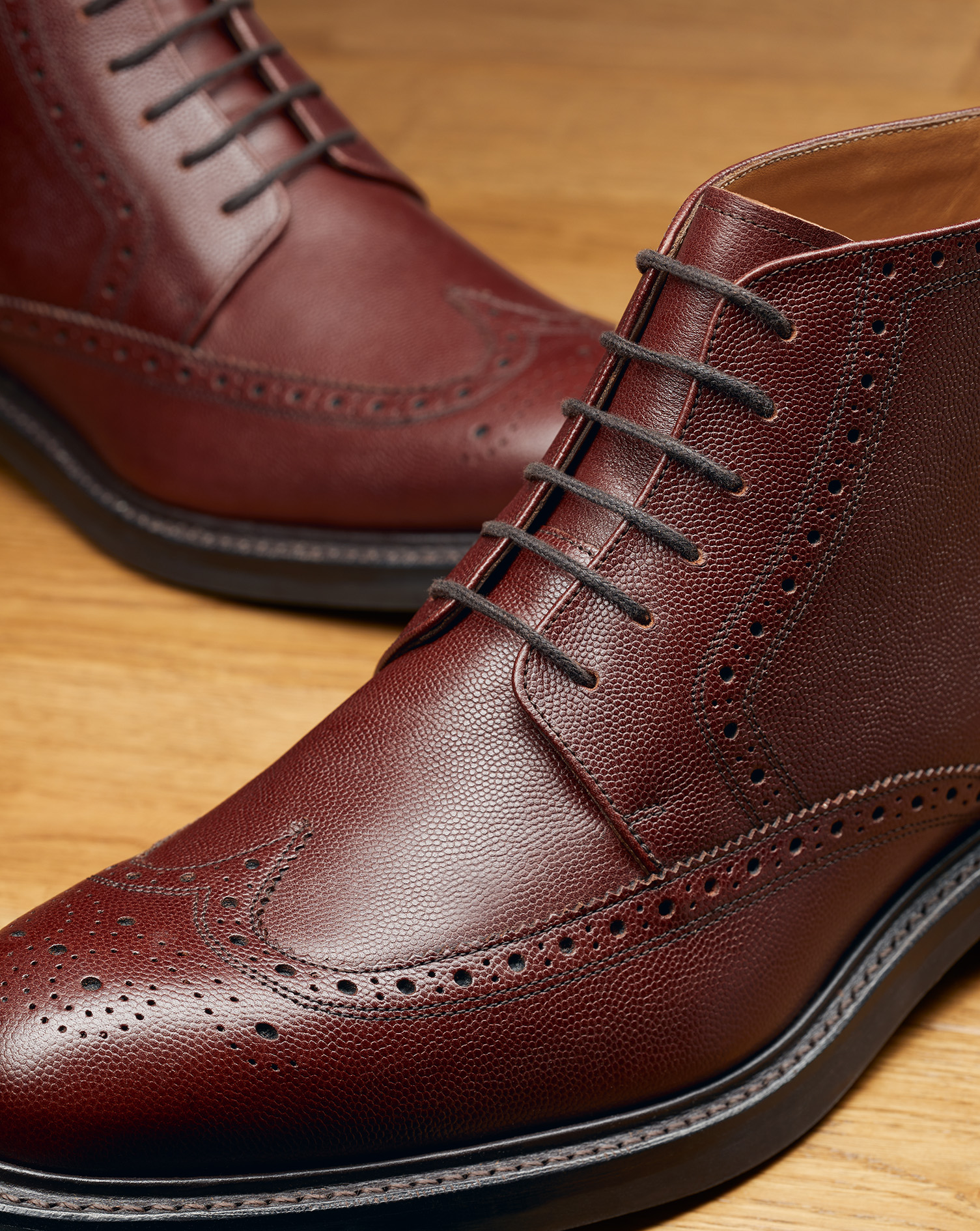 Leather Brogue Boots - Chestnut Brown