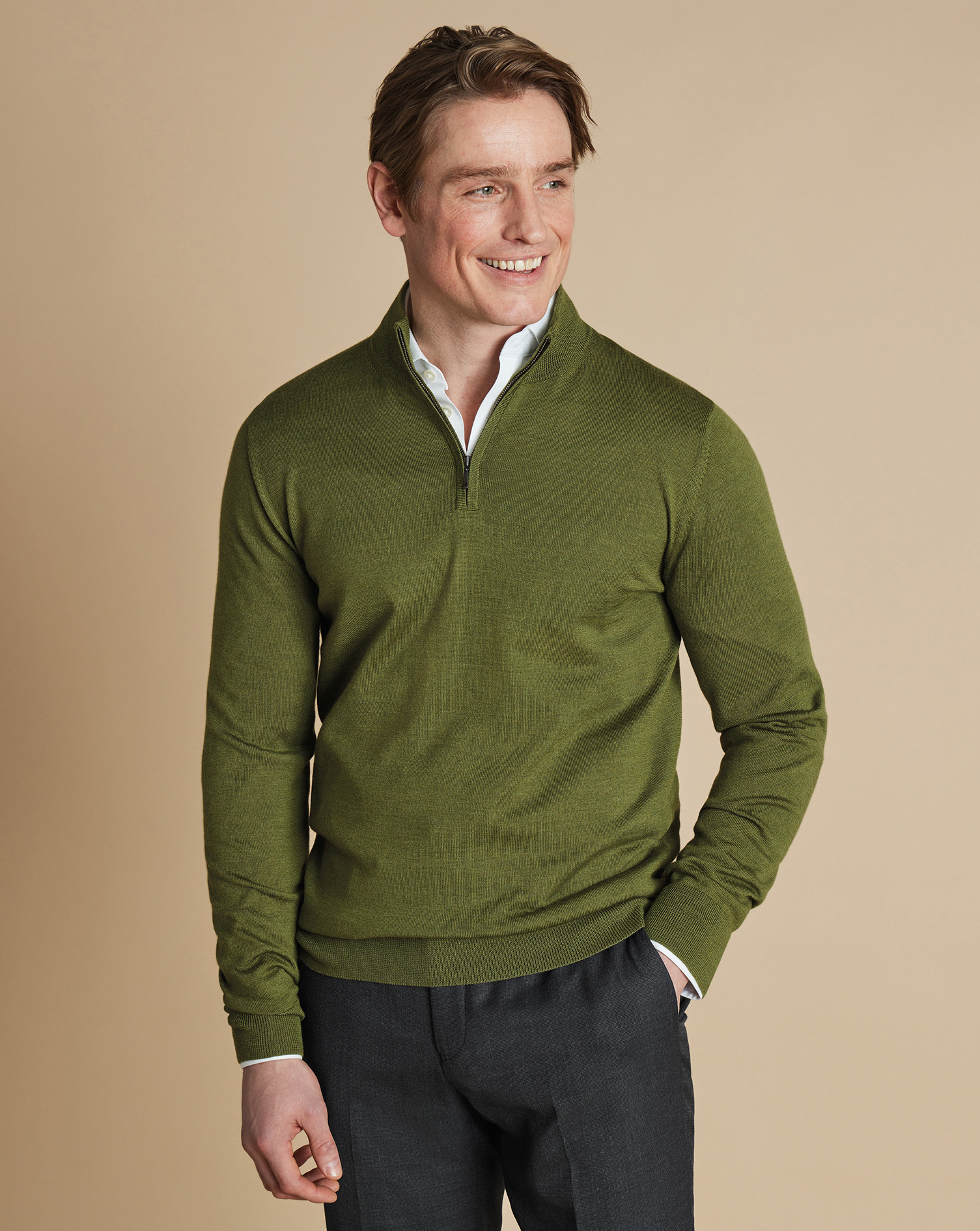 Charles Tyrwhitt Merino-Troyer - Moosgrün