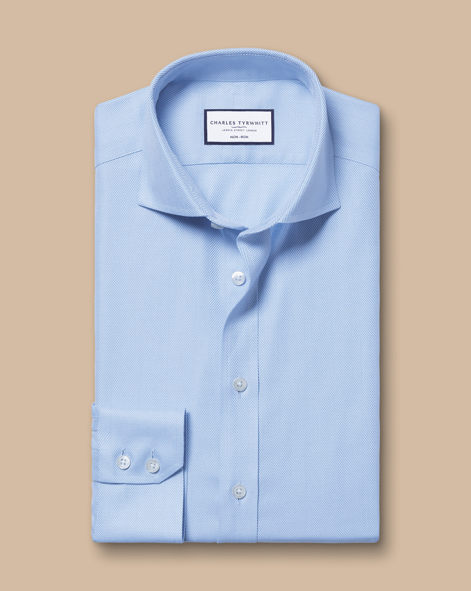 Cutaway Collar Non-Iron Herringbone Shirt - Sky Blue