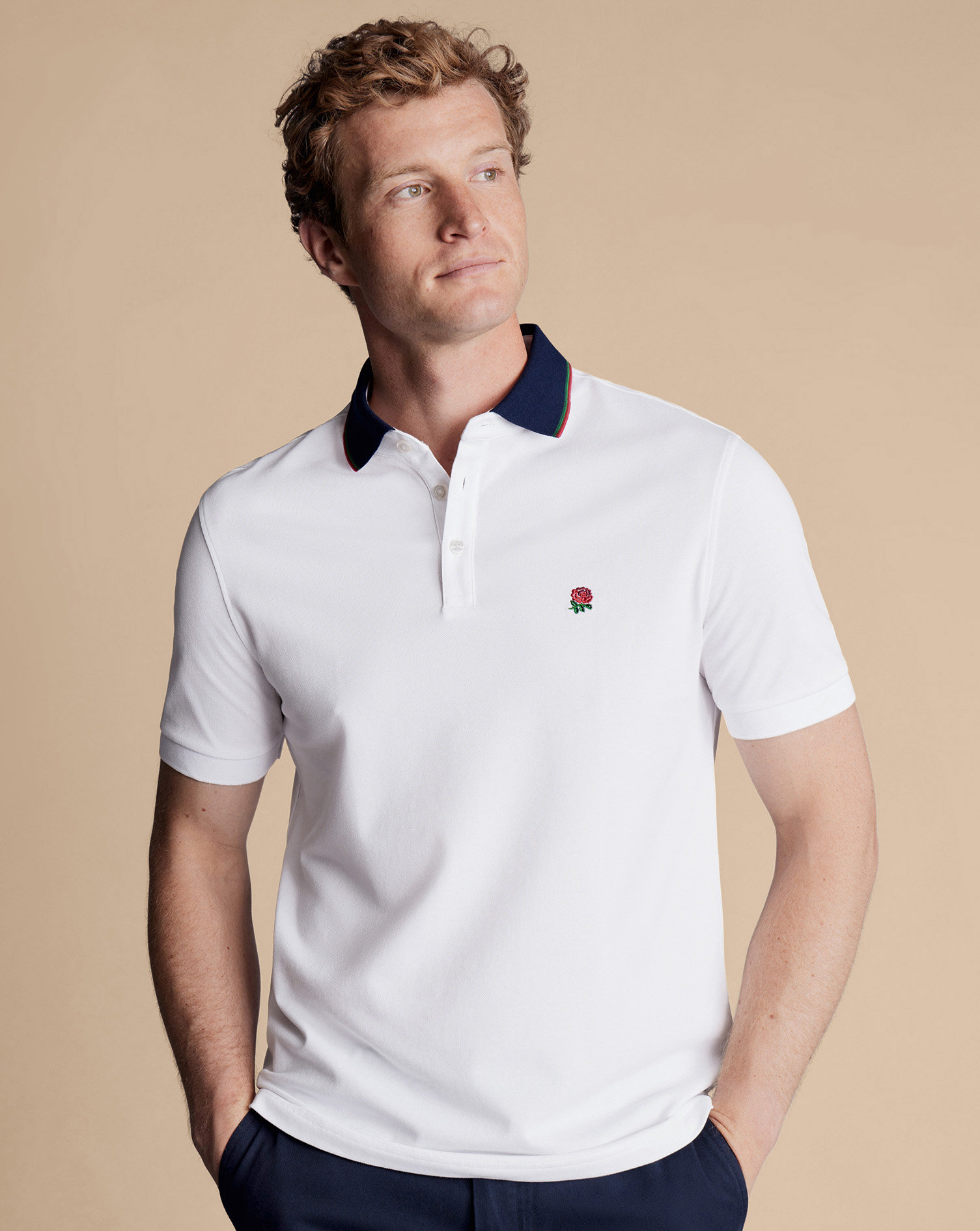 England Rugby Collar Detail Pique Polo - White