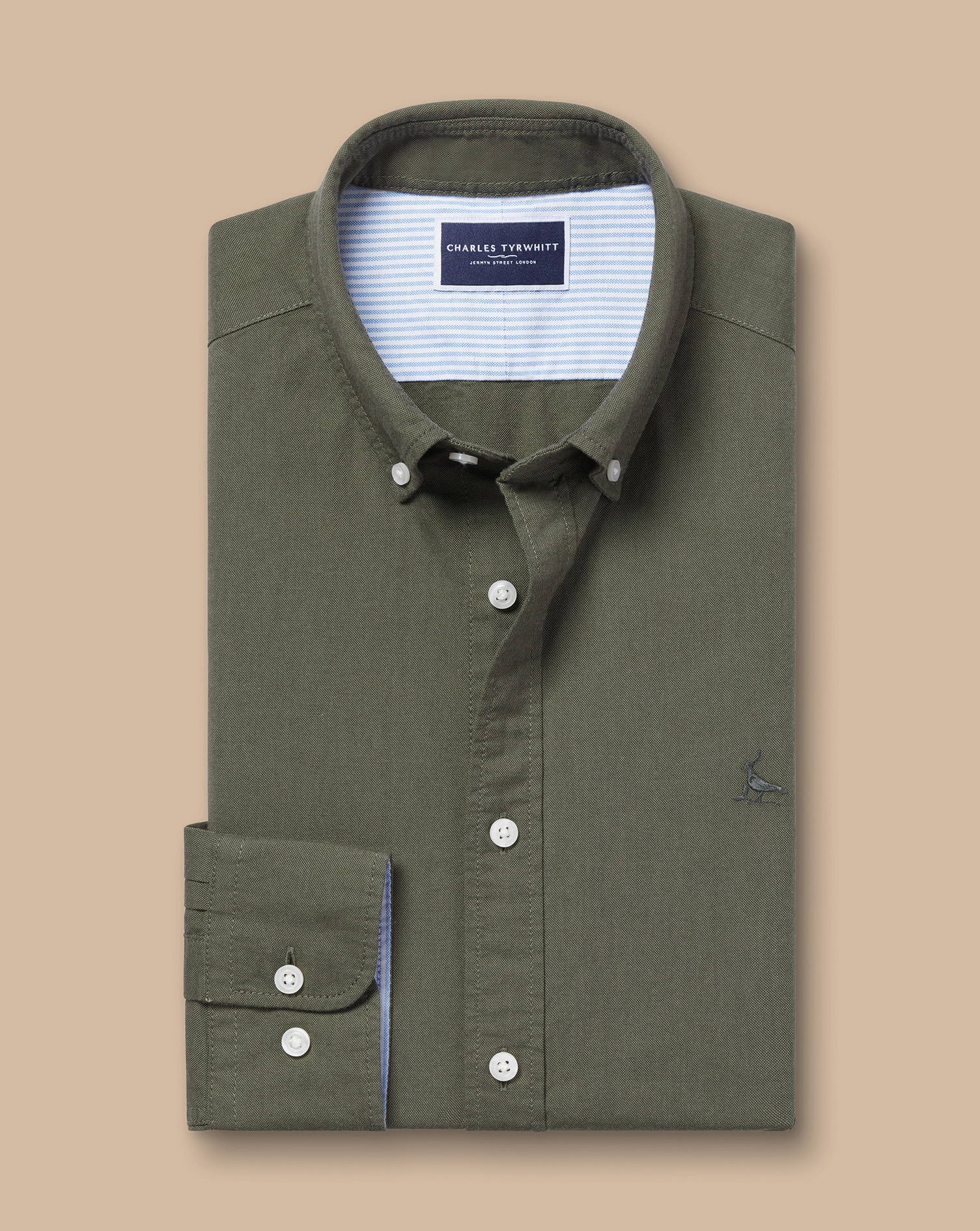 Button-Down Collar Stretch Washed Oxford Shirt - Olive Green