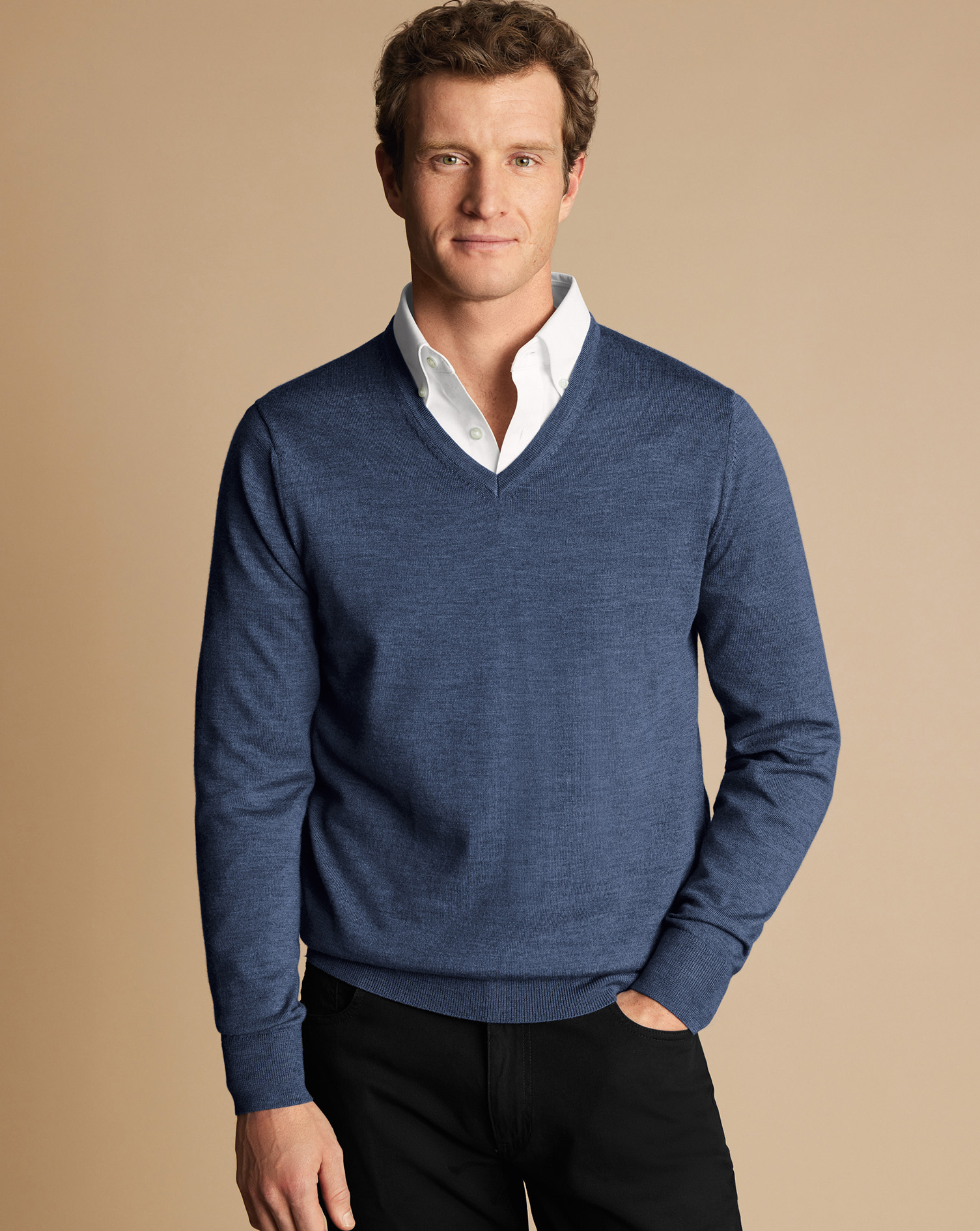 Merino V-Neck Jumper - Indigo Melange