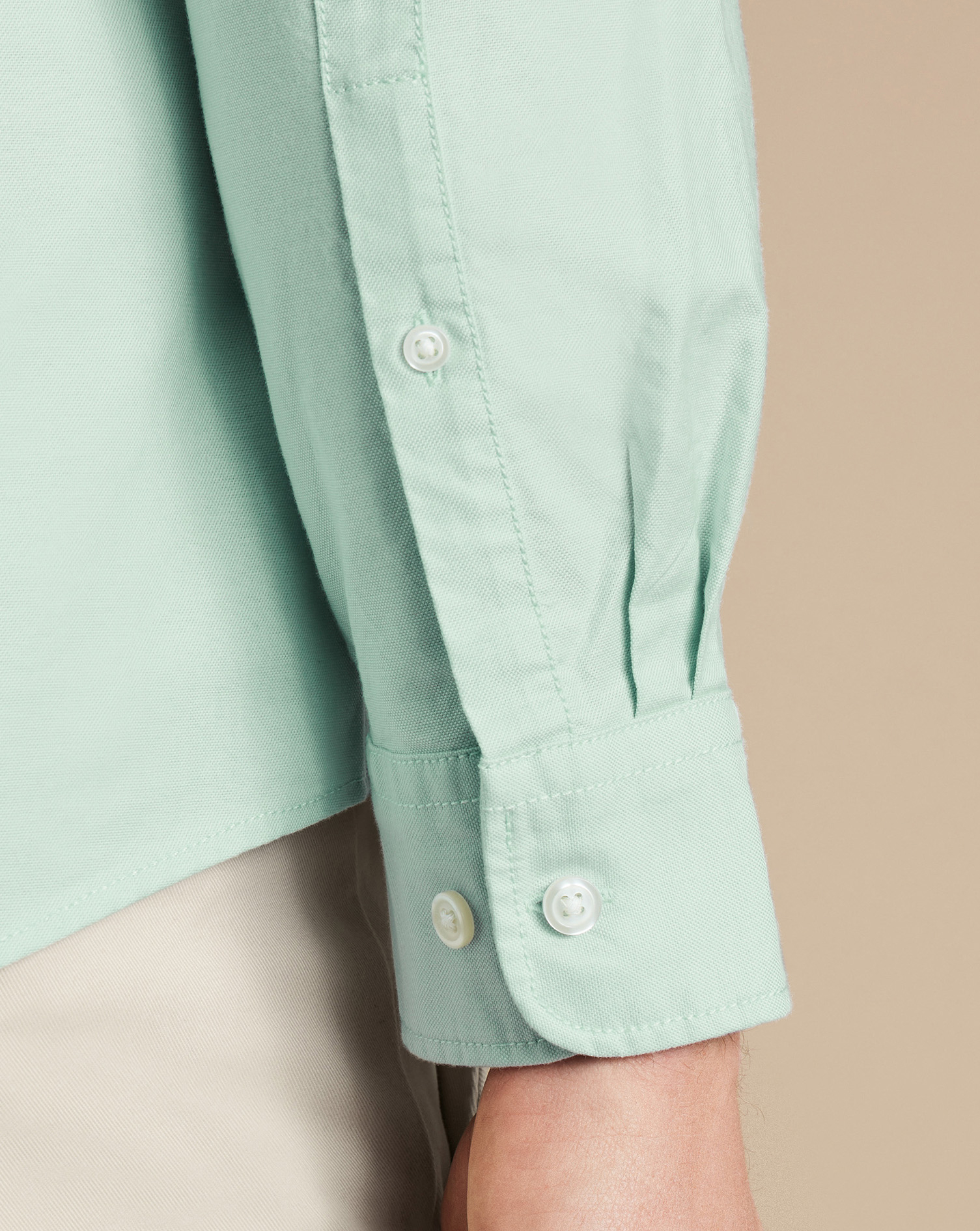 Button-Down Collar Stretch Washed Oxford Shirt - Light Green