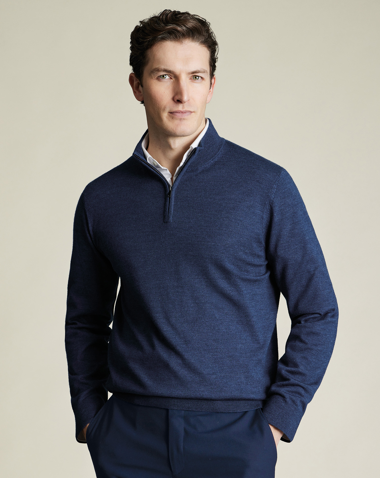 Charles Tyrwhitt Pullover aus Merinowolle mit Reißverschlusskragen - Tintenblau