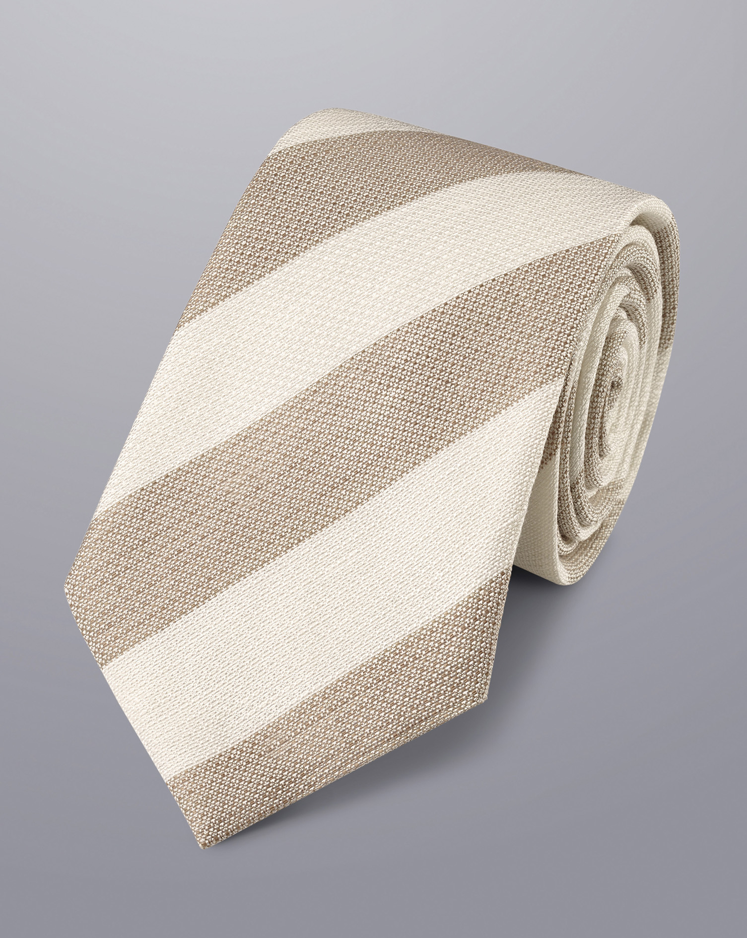 Stripe Linen Silk Tie - Stone & Ivory